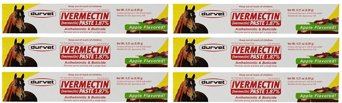 Durvet 6 Pack Of Ivermectin Paste, 0.21 Ounces Each, Apple Flavored Horse Wormer