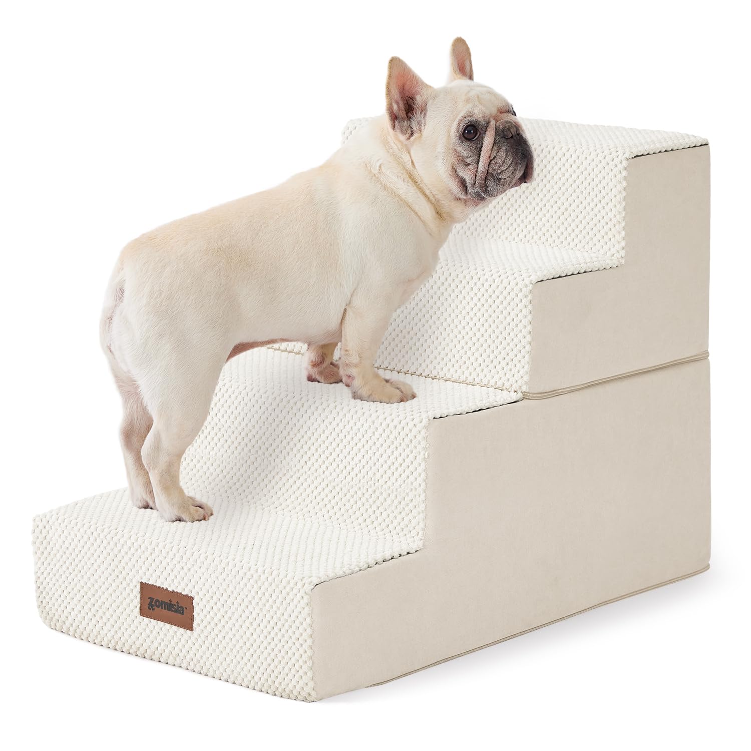 Zomisia Dog Stairs For Small Dogs - Pet Stairs 2 In 1 With Zippers Suitable For Couch And Bed, 35D Foam Dog Steps With Non Slip 