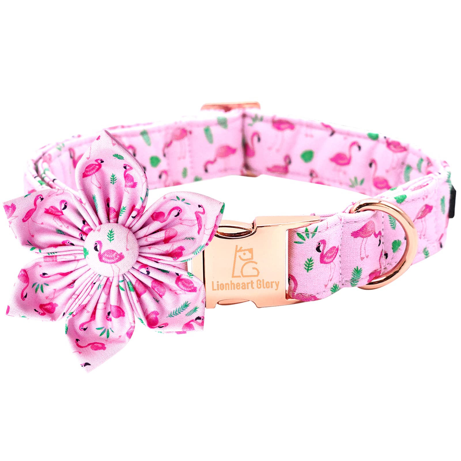 Lionheart glory Valentine Dog Collar with Flower Dog Collar for Large Dogs, Pink Dog Collar with Bowtie Spring Dog Collar Pet Co