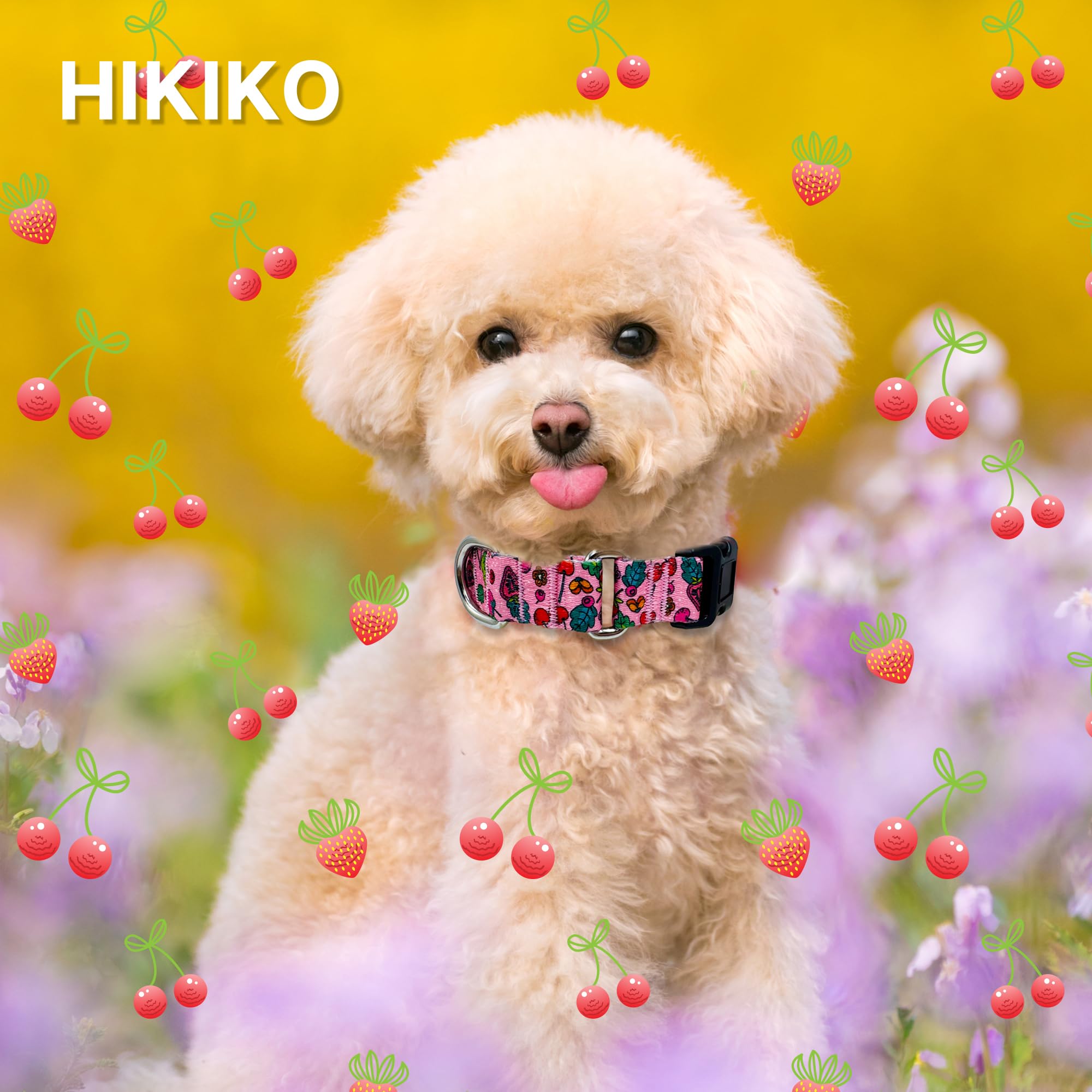 Hikiko Summer Dog Collar For Small Medium Large Dogs, Adjustable Nylon Fruit Pattern Martingale Collars With Quick Release Buckl