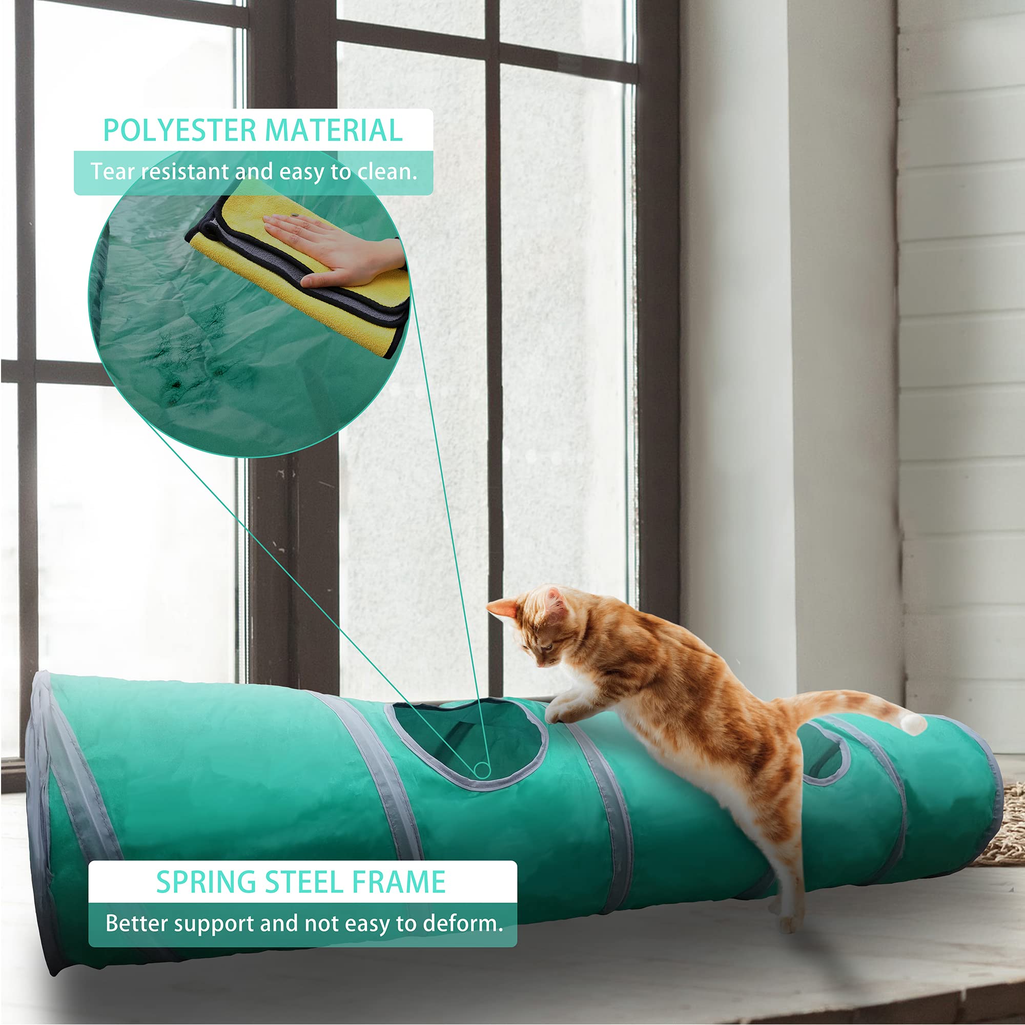 Petest Cat Tunnel For Indoor Cat Collapsible Cat Play Tube With Play Ball And Fringe, Interactive Pet Crinkle Tunnel For Kittens, Rabbits, Ferrets, Puppy, Length 47 Inch, Diameter 9.7 Inch