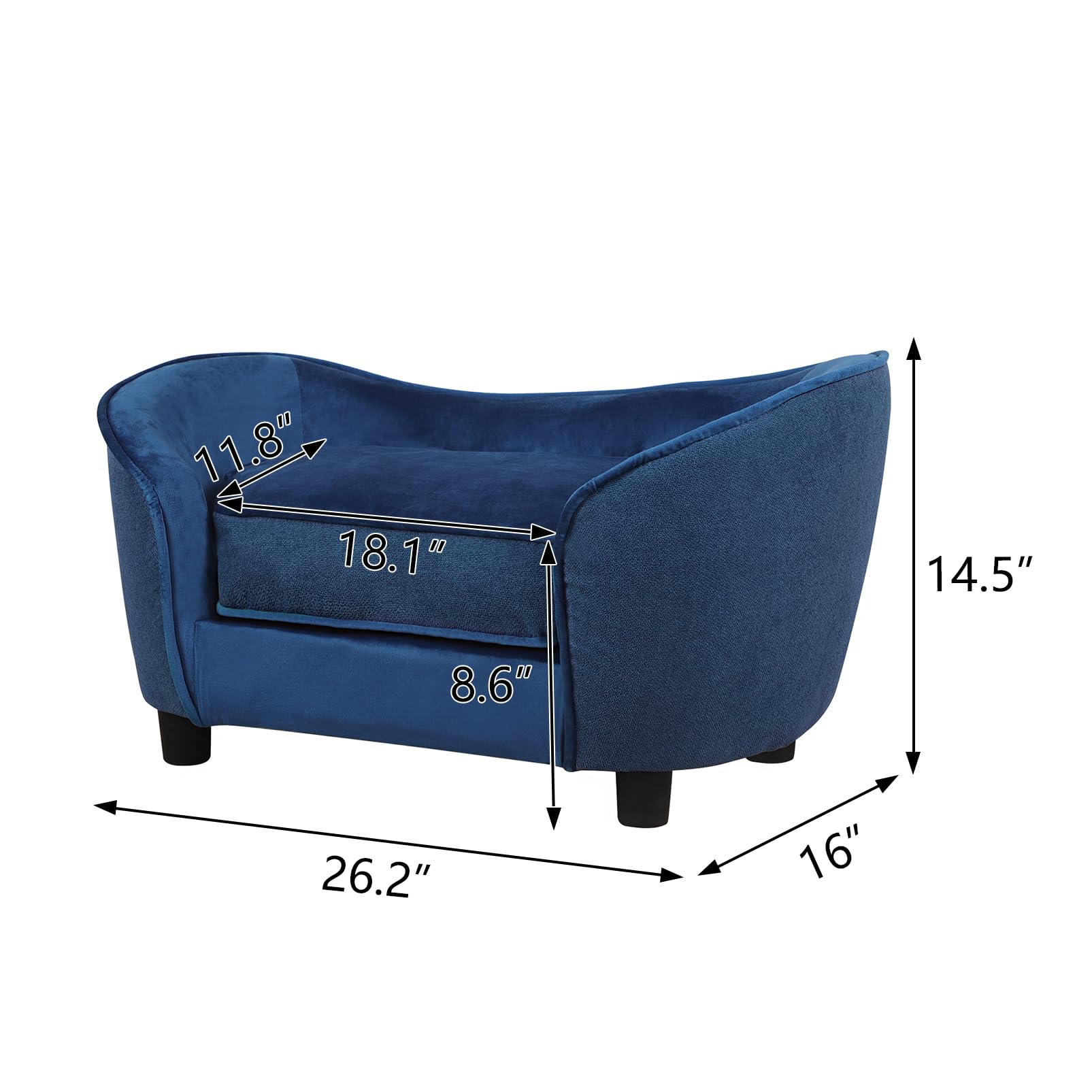 Pet Sofa Bed, Velvet & Linen Fabric Pet Couch Chair With Removeable & Washable Cushion For Small Dogs Cats (Blue)