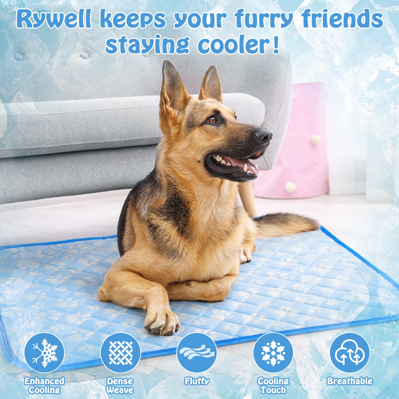Rywell Upgrade Dog Cooling Mat, Cooling Mat For Dogs Large 36'' X 27'', Arc-Chill Q-Max＞0.5 Endothermic Color-Changing Washable Dog Cooling Pad For Summer Outdoor Bed, Non-Slip&Foldable