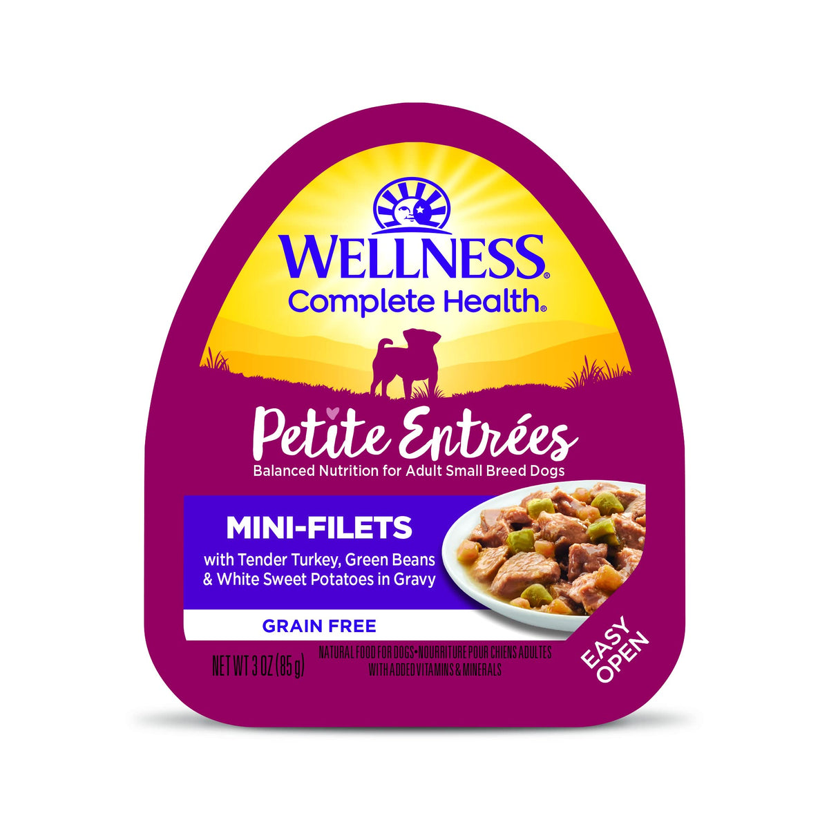 Wellness Natural Pet Food Petite Entrees Mini Fillets Natural Wet Small Breed Dog Food, Tender Turkey, Green Beans & White Sweet Potato, 3-Ounce Cup (Pack Of 24)