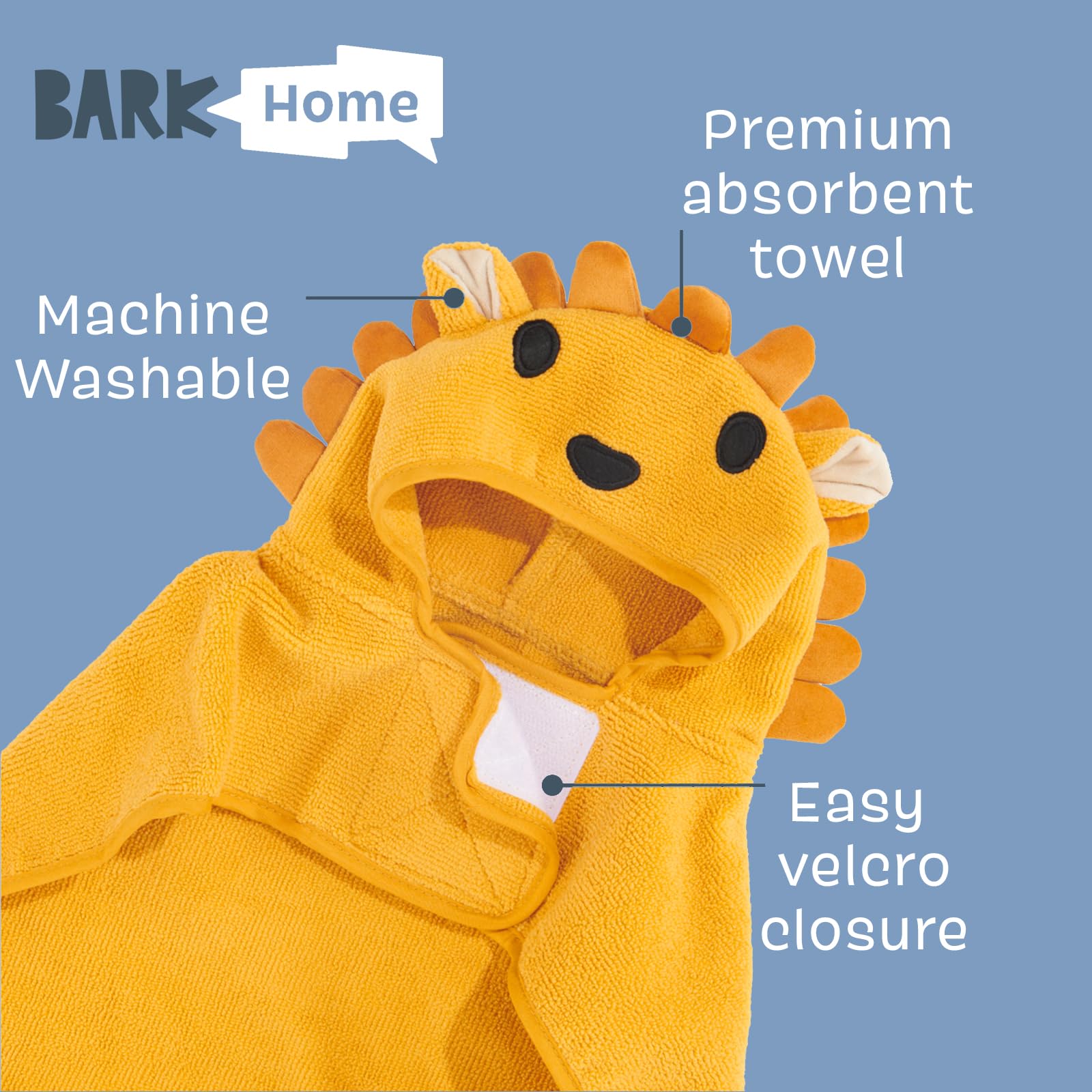 Barkbox - Premium Absorbent Hooded Dog Bathrobe Towel Bundle - Quick Drying Pet Towel For Bath & Beach Trips - Luxurious & Soft Bathrobe Towel For Dogs Of All Breeds - Lion & Rhino - Small