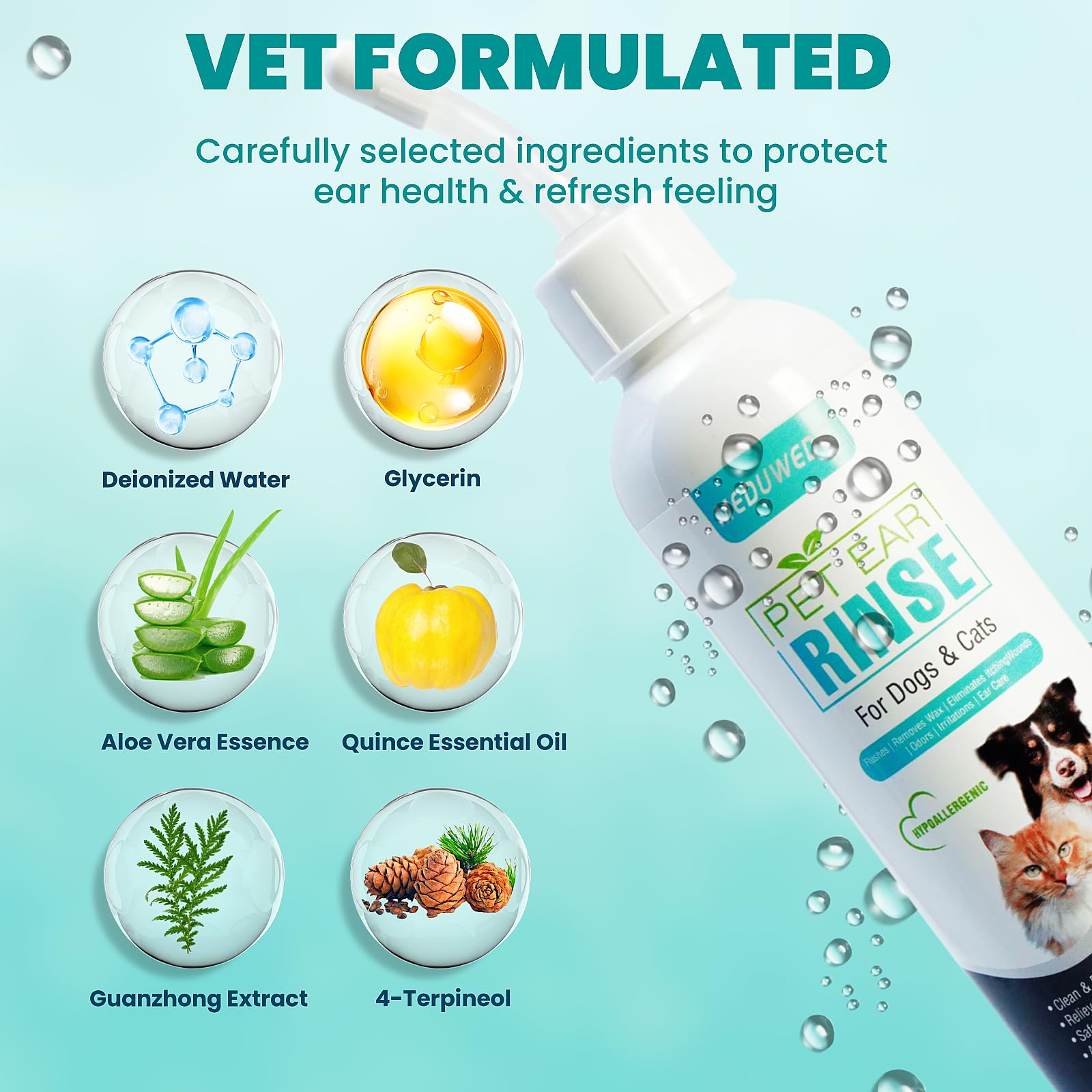MEDUWEDU Dog Ear Cleaner - 4 Fl Oz Non-Irritating Solution for Dogs & Cats, Eliminates Odour, Dirt & Wax, White