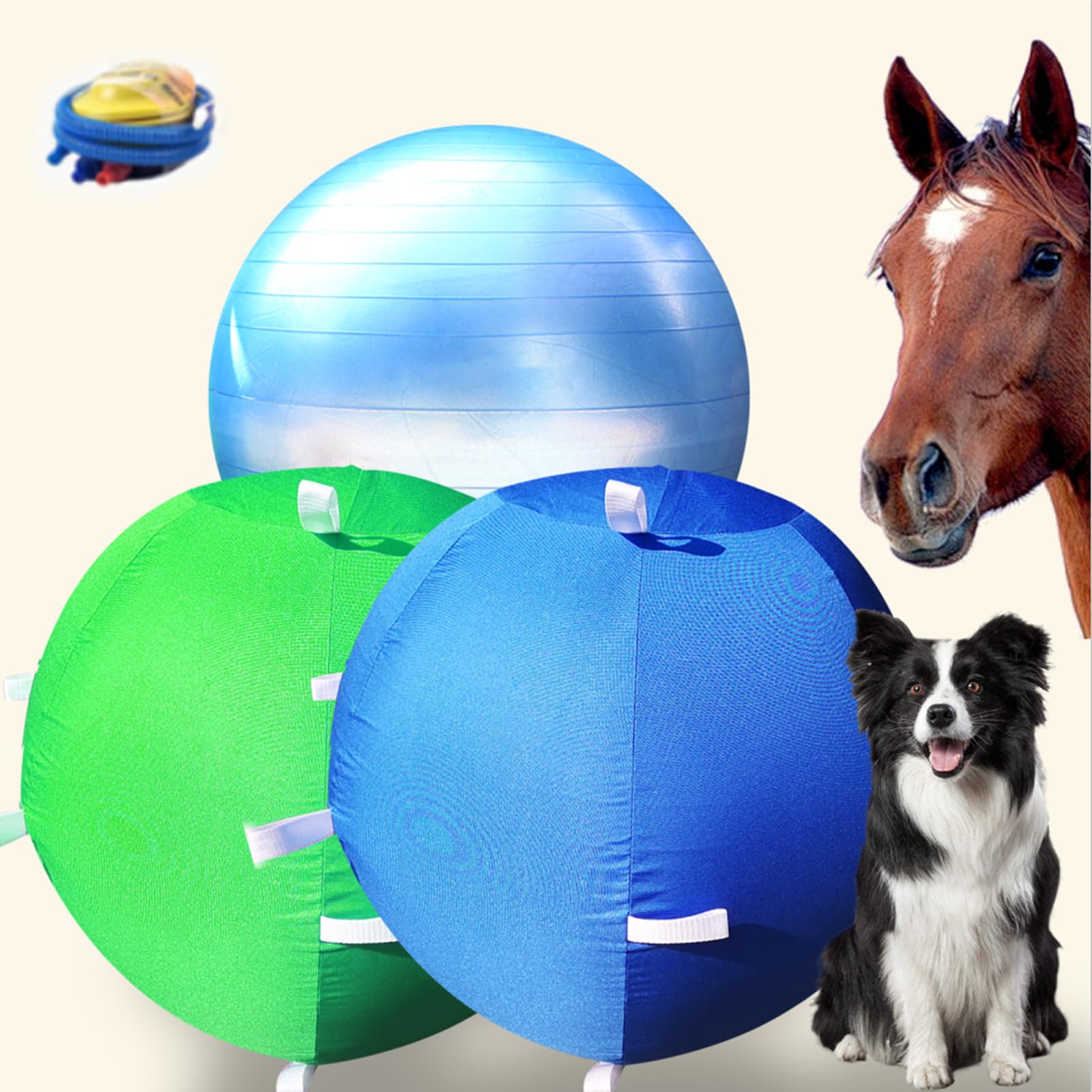 SWYIVY 25 Herding Ball for Dogs Blue Heelers with 2 Chew Straps Covers - Extra Large Giant Horse Ball for Large Breeds Play