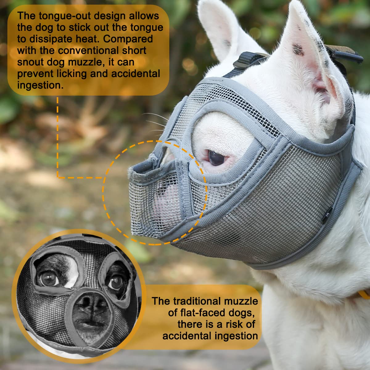 BARKLESS French Bulldog Muzzle - Short Snout Mesh Dog Muzzle, XXS, Grey, for Biting, Chewing, and Grooming
