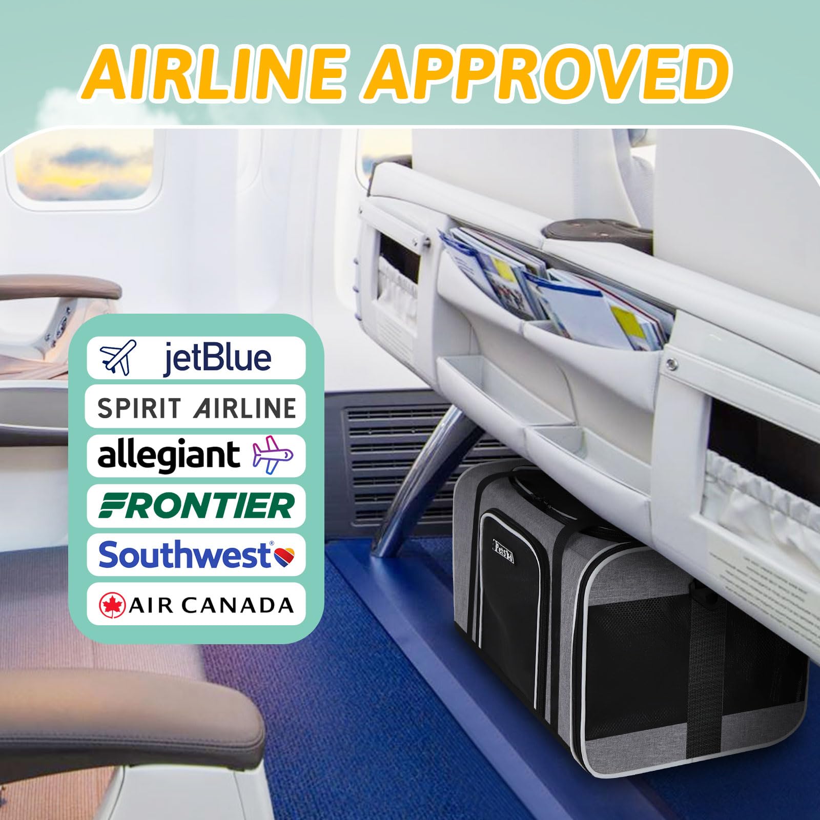 Petskd Pet Carrier 17X12X8.5 Jetblue Allegiant Airline Approved,Pet Travel Carrier Bag For Small Cats And Dogs, Soft Dog Carrier For 1-13 Lbs Pets,Dog Cat Carrier With Safety Lock Zipper(Grey)