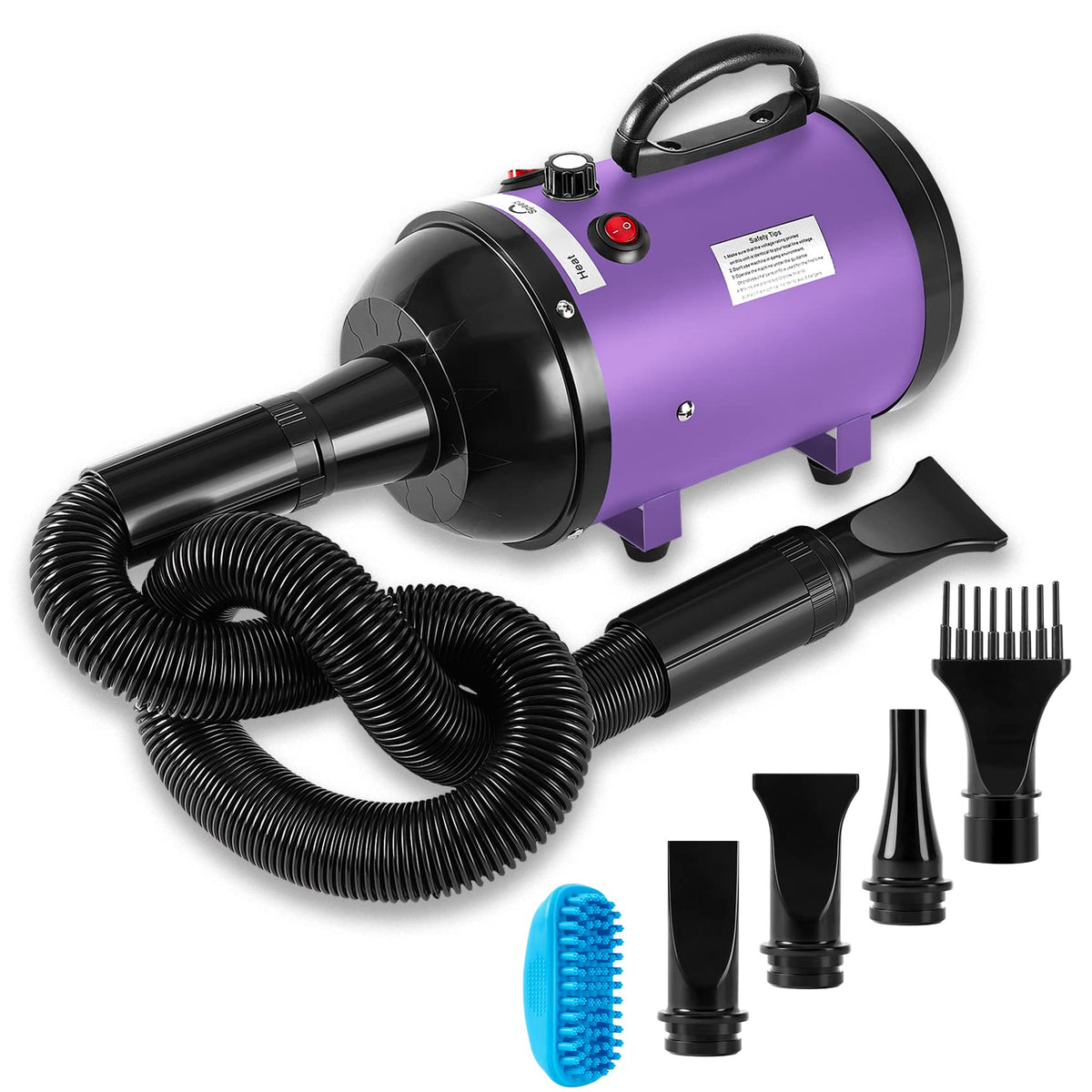 Nestroad Dog Dryer High Velocity Dog Hair Dryer,4.3Hp/3200W Dog Blower Grooming Force Dryer With Stepless Adjustable Speed,Professional Pet Hair Drying With 4 Different Nozzles For Dogs Pets,Purple