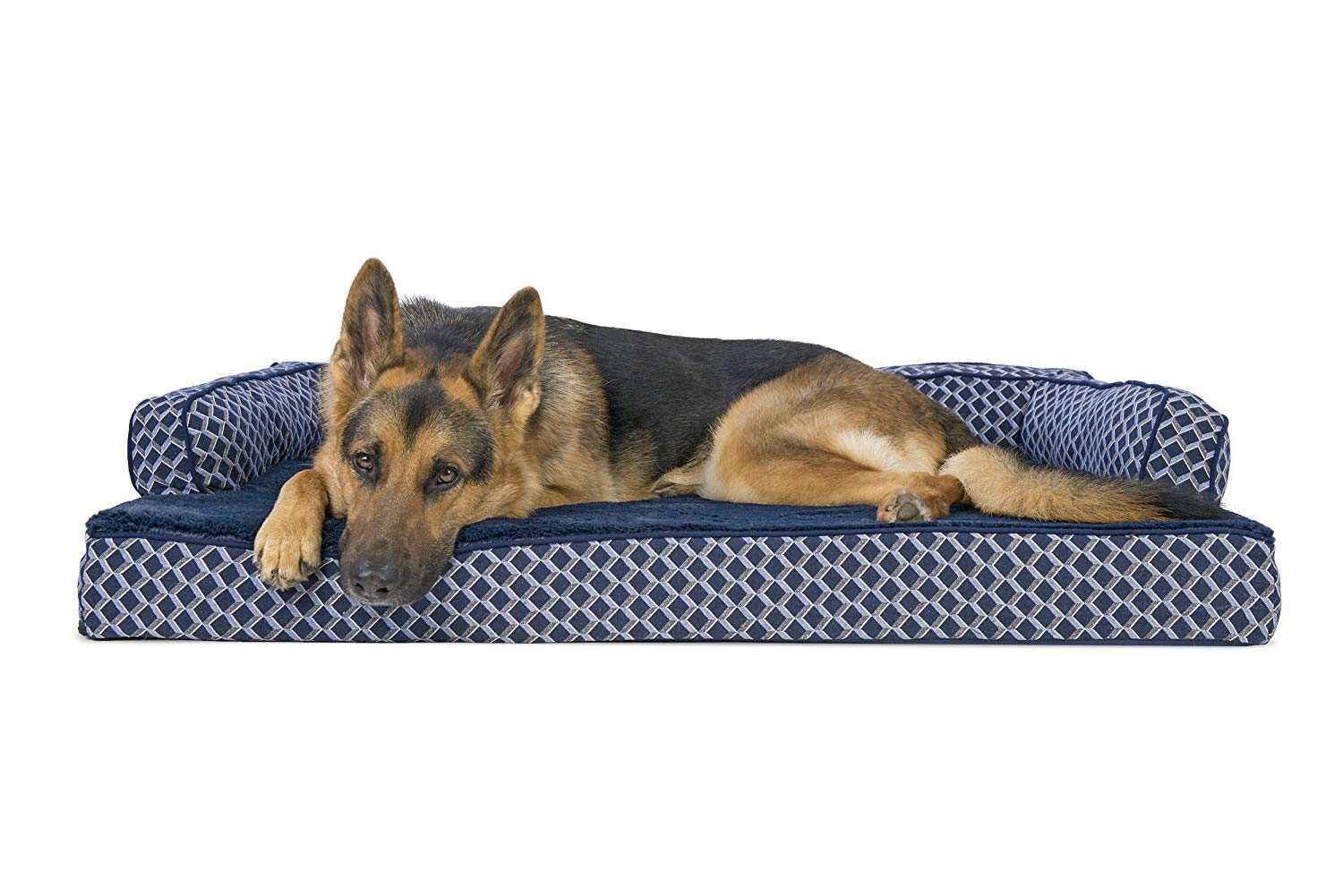Furhaven Orthopedic Dog Bed for Large Dogs w/ Removable Bolsters & Washable Cover, For Dogs Up to 95 lbs - Plush & Woven Decor C