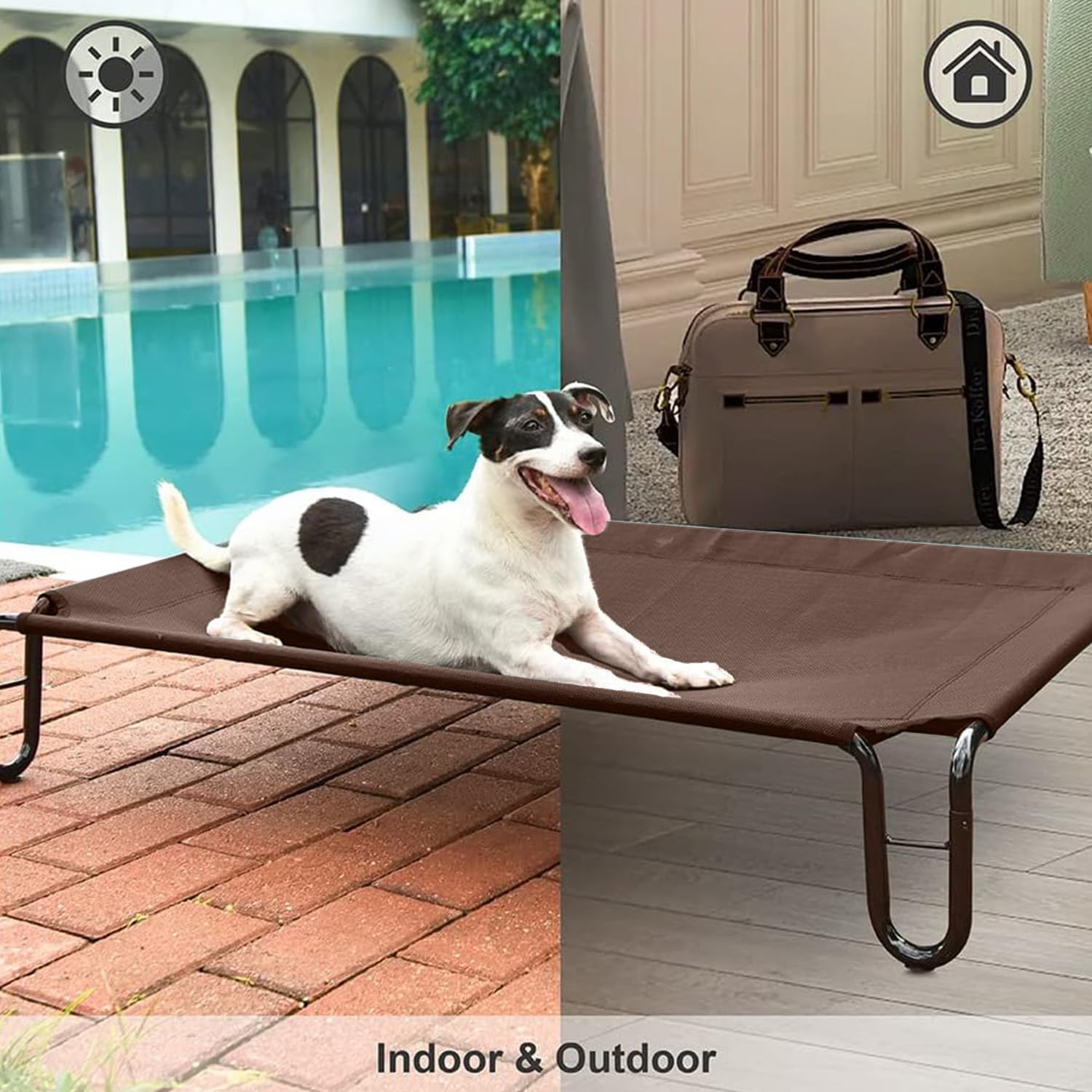 Pettycare Elevated Outdoor Dog Bed - Dog Cots Beds For Medium Dogs, Waterproof Raised Dog Bed Easy To Assemble, Cooling Elevated Dog Bed With Teslin Mesh, Durable, Non Slip, Up To 40 Lbs,Brown
