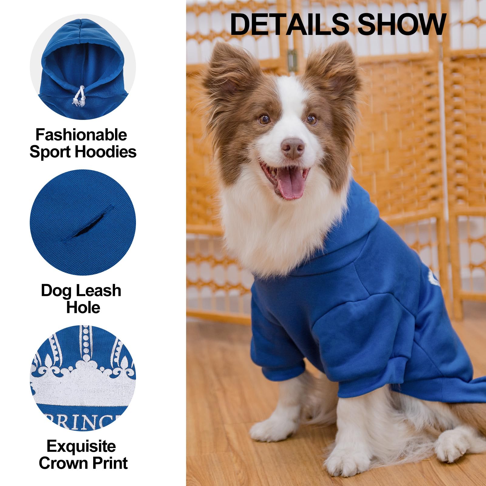 Expawlorer Prince Dog Hoodie For Boy - Hooded Sweater With Leash Hole, Cold Weather Clothes, Sweatshirt With Pocket, Pet Warm Ou