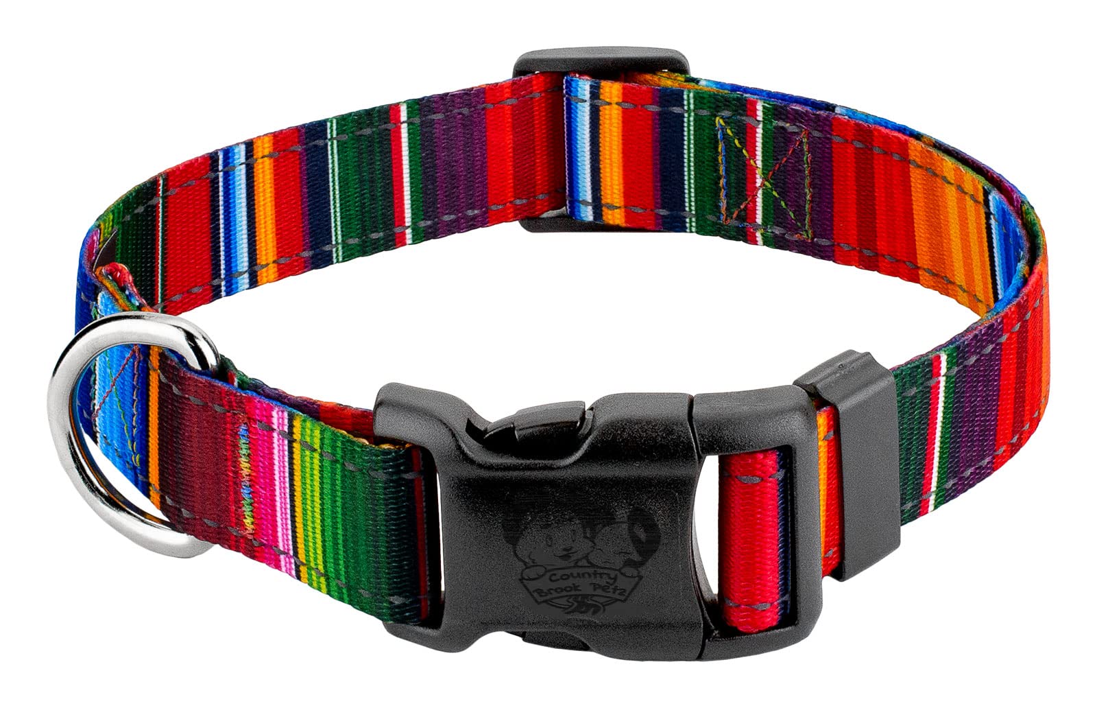 Country Brook Petz - Deluxe Serape Reflective Dog Collar Collection Featuring Night Safe Designs (1 Inch, Large)