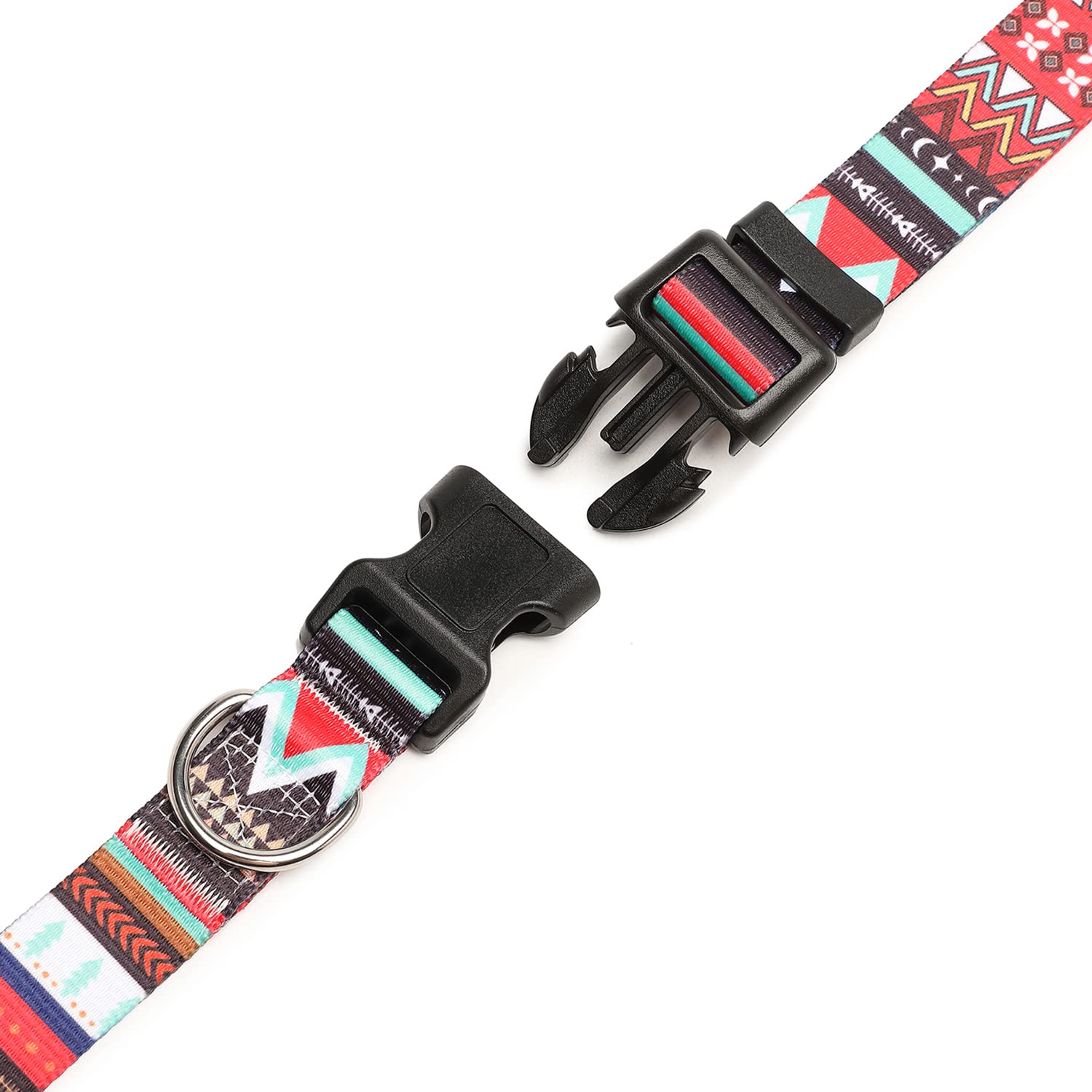 Mercano Adjustable Dog Collar - Special Design Patterns, Soft Nylon Comfortable Durable Pet Collar For Small Medium Large Dogs (S, Tribal Red)