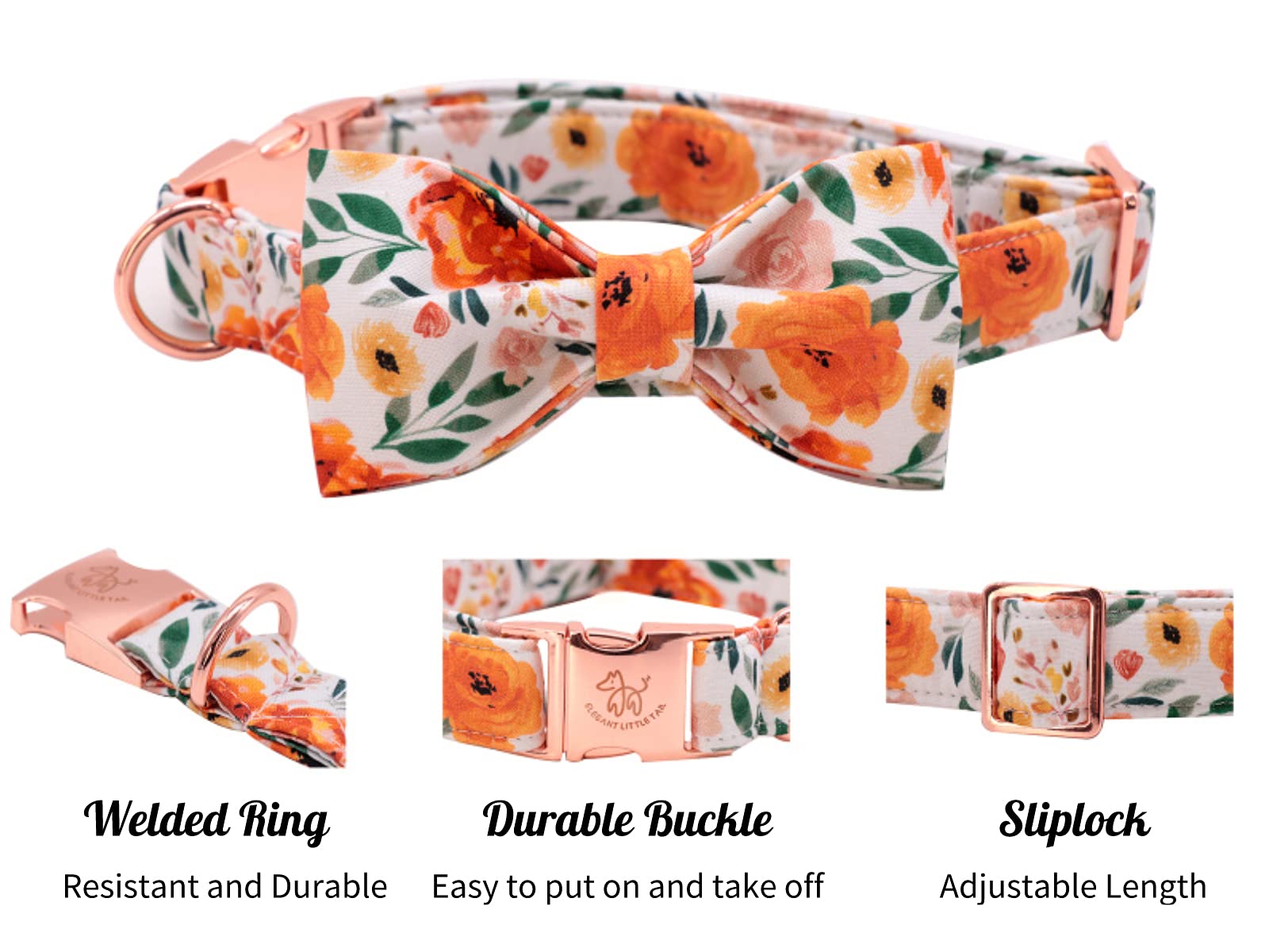 Elegant Little Tail Floral Dog Collar With Bow, Comfotable Dog Bowtie, Bowtie Dog Collar Adjustable Girl Dog Collars For Small M