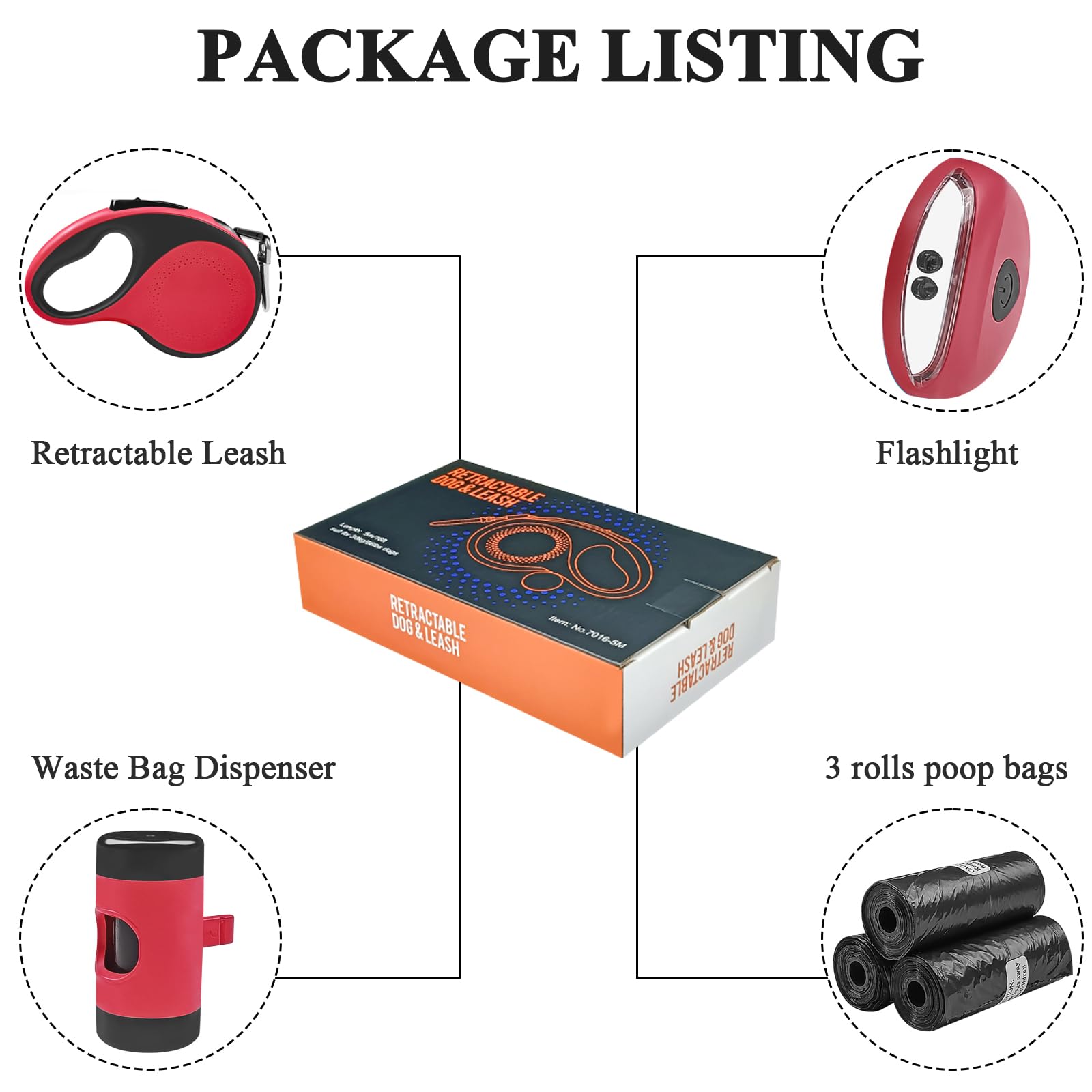 Huhaneon Retractable Dog Leash With Waste Bag Dispenser And Flashlight, 16Ft Dog Leash For Small Medium Dogs Up To 66Lbs, One Bu