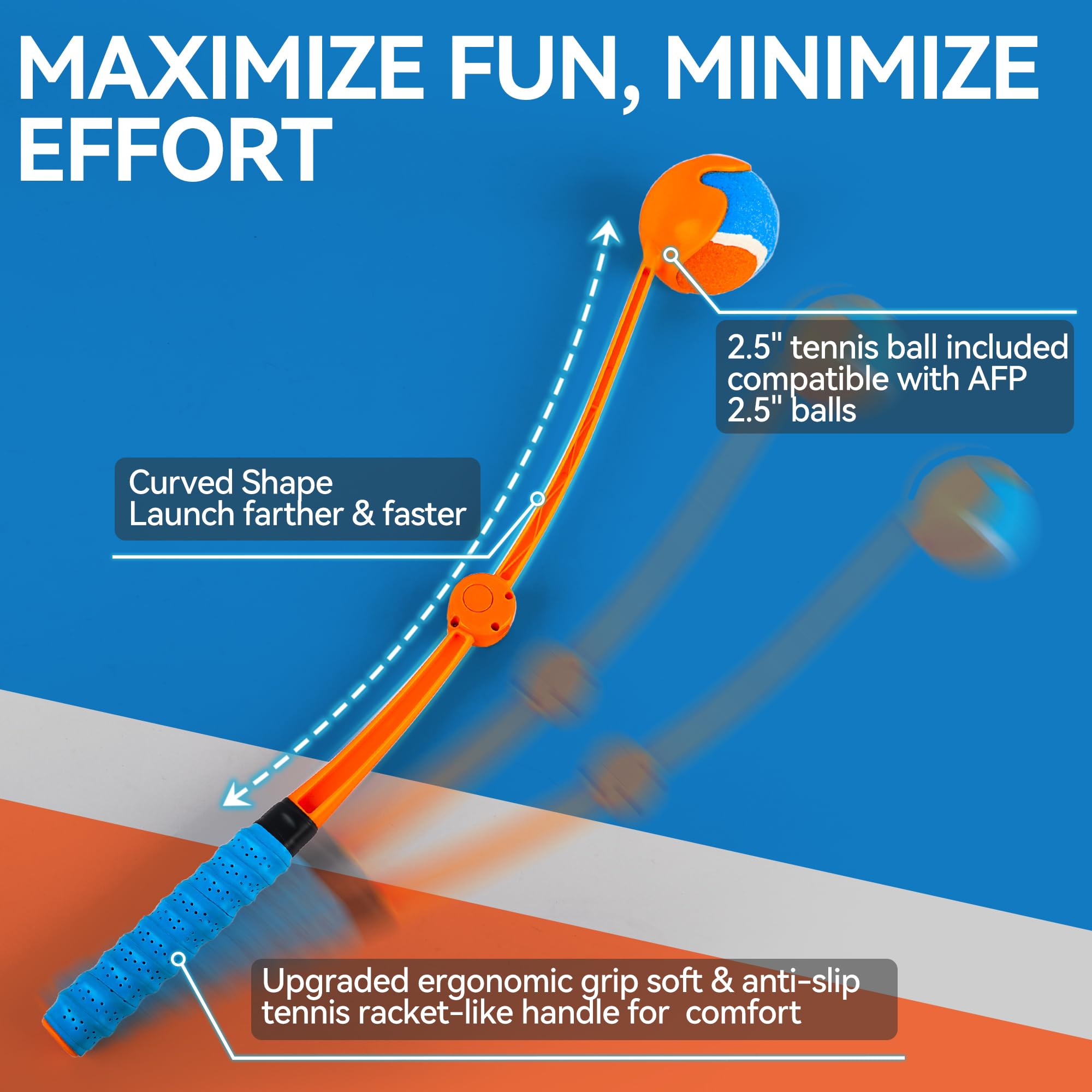 All For Paws 25Dog Ball Launcher, Foldable Tennis Ball Thrower With Soft And Comfortable Tennis Racket-Like Handle Grip, 2.5 Inc