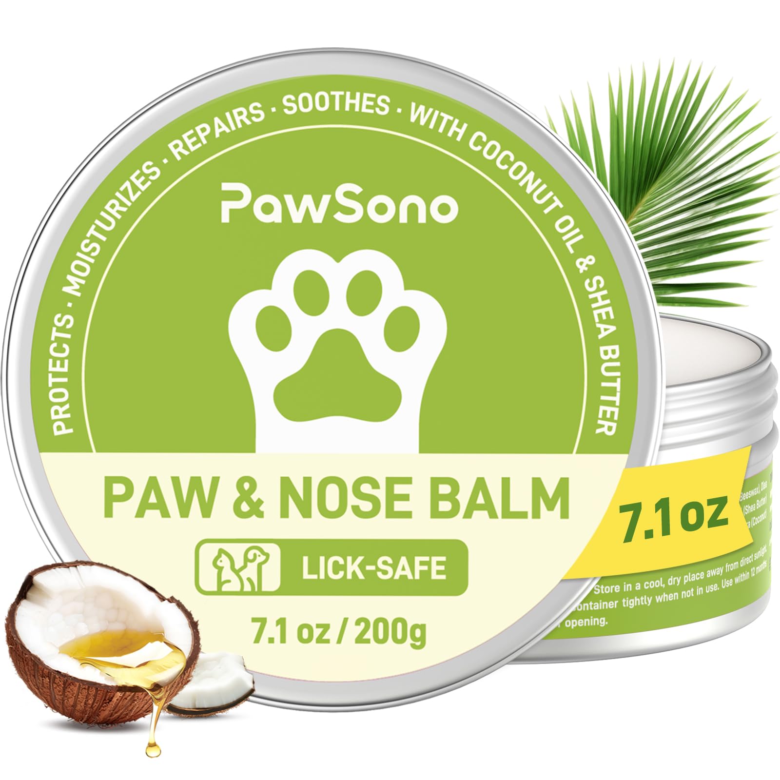 (7.1 oz / 200 g) Lick-Safe Dog Paw & Nose Balm with Coconut Oil | All-Natural Paw Cream & Wax for Dry, Cracked Pads & Snouts| Pa