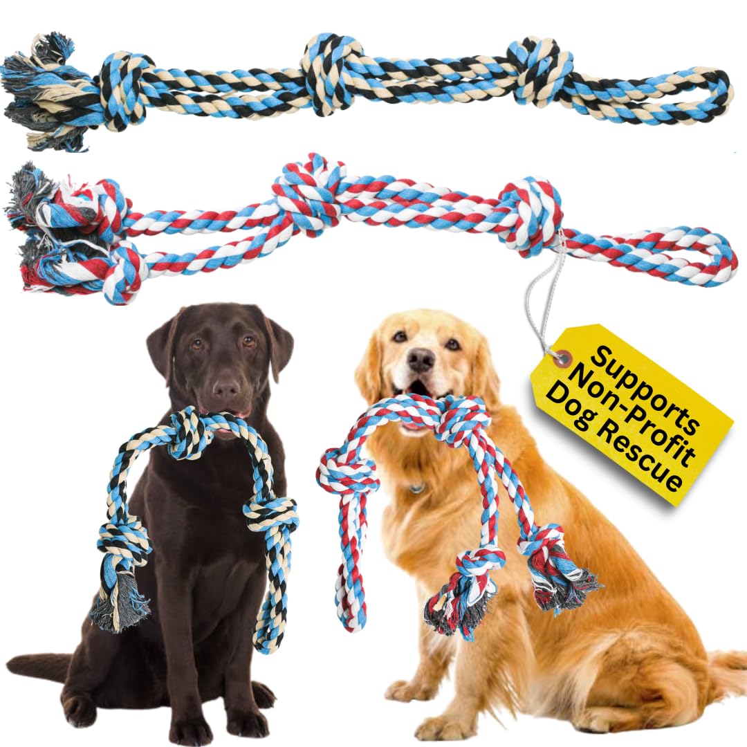Pacific Pups Products 2 Pack Red & Blue - Xl Dog Rope Toy For Aggressive Chewers - Benefits Non-Profit Dog Rescue - Tug Of War D