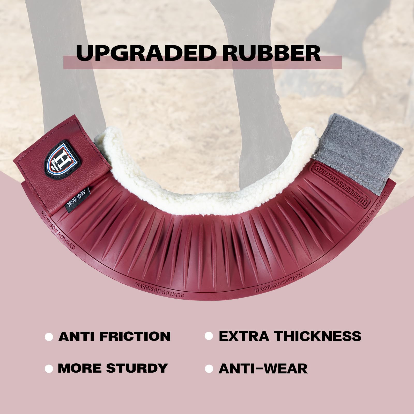 Harrison Howard Rubber Pull-On Bell Boots With Fleece Lining And Extra-Large Leather Touch-Close Tape Hoof Overreach Protection