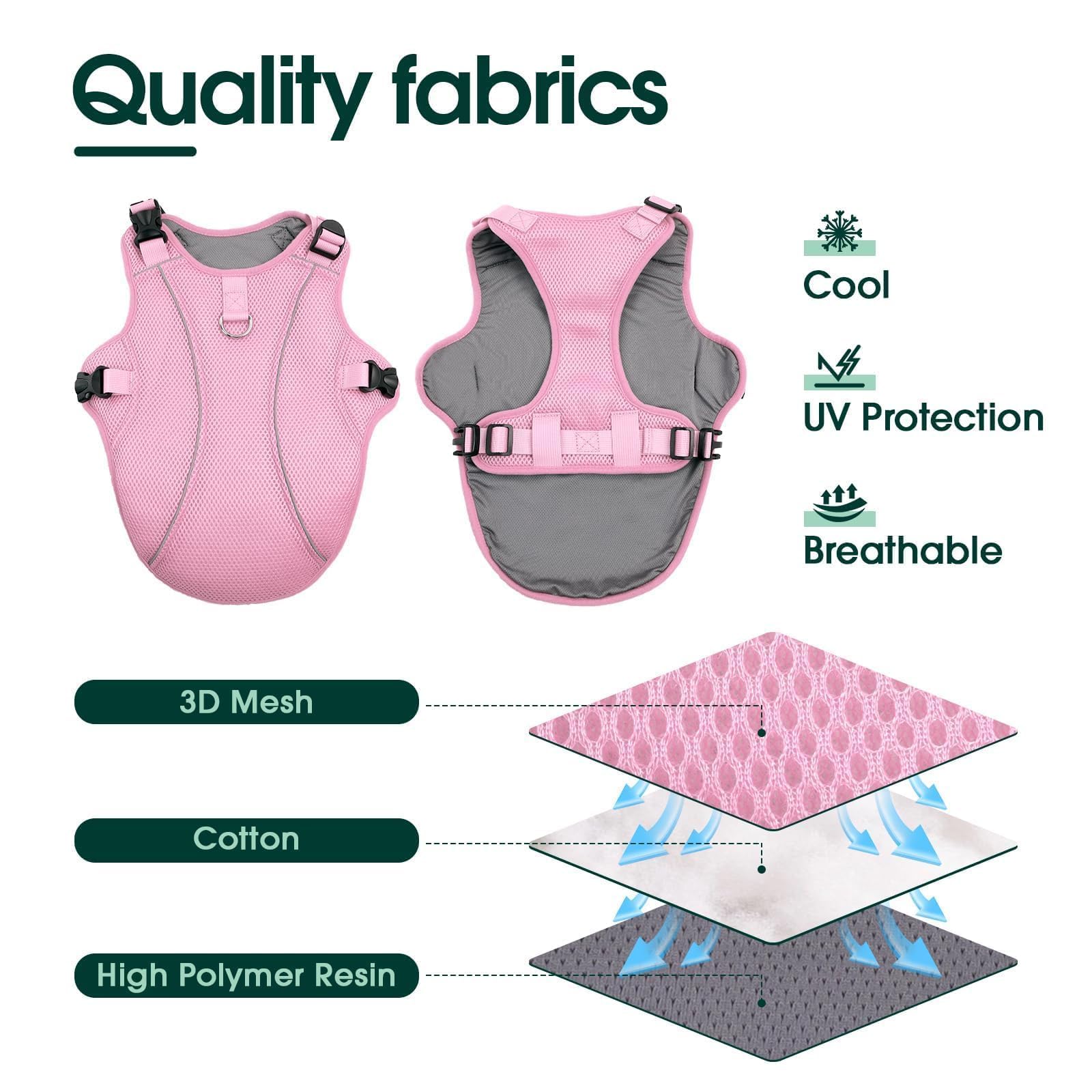 Kuoser Cooling Vest For Large Dogs, Doggie Lightweight Cooler Jacket Breathable Shirts Reflective Pet Cooling Harness For Beach,