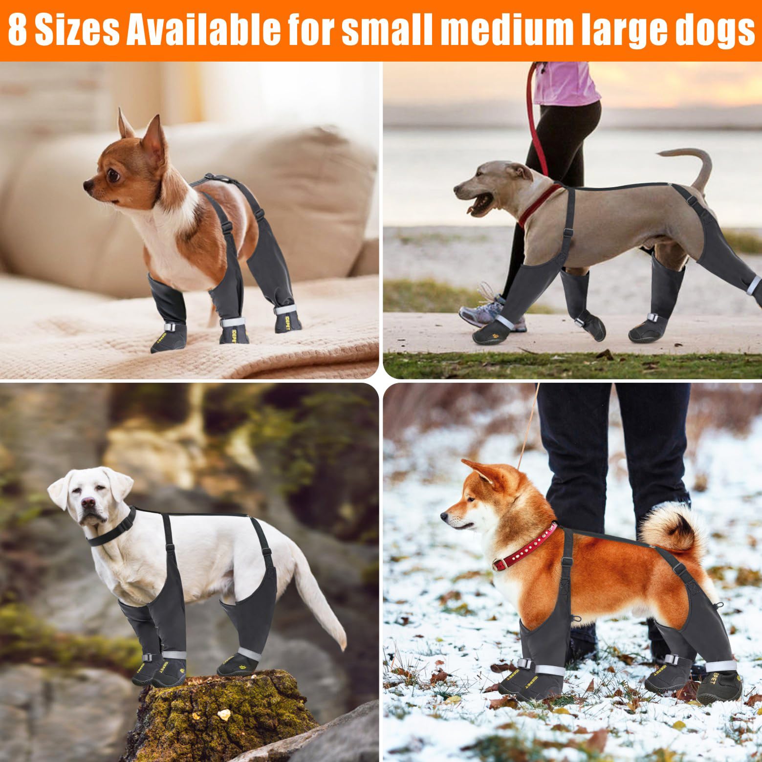 Idepet Dog Suspender Boots, Anti-Slip & Fall Waterproof Tall Dog Shoes Boots Legging for Small Medium Dog, Adjustable Suspender