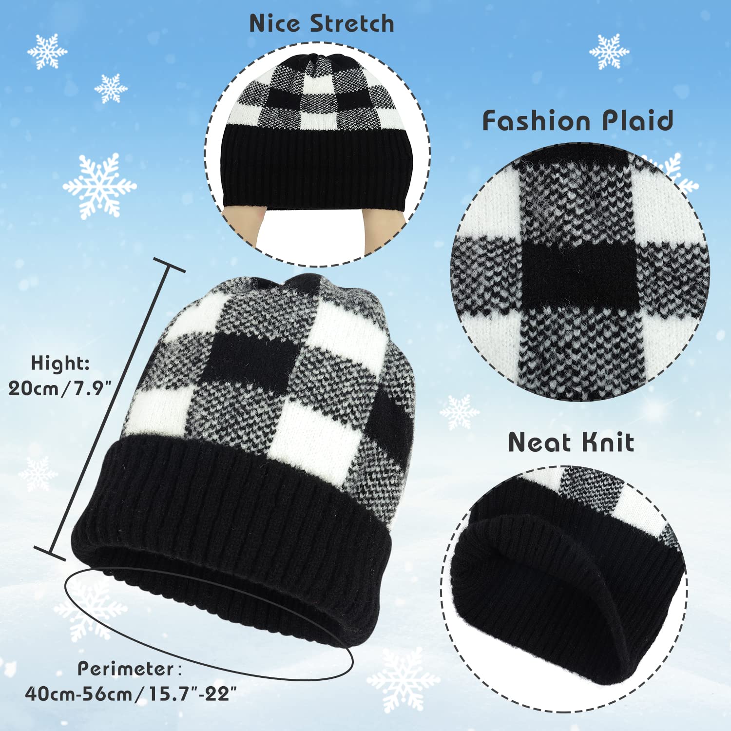 E-Clover Dog Bandanas Matching Owner Beanie Plaid Dog Bandana Bibs With Knit Hat For Medium Large Dogs Mom Dad Gifts White Black