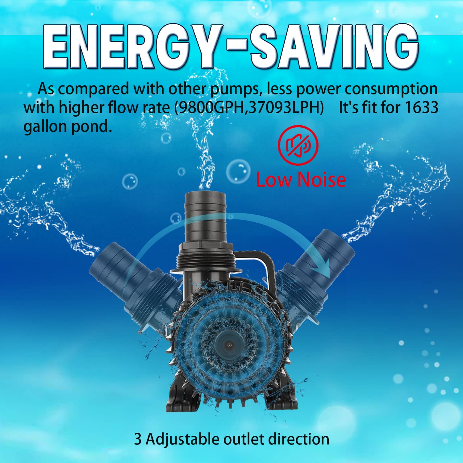 WaterRebirth High Flow Submersible Pump 8600GPH 520W Black - UL Listed for Ponds, Fountains & Aquariums, Silicon Carbide Material
