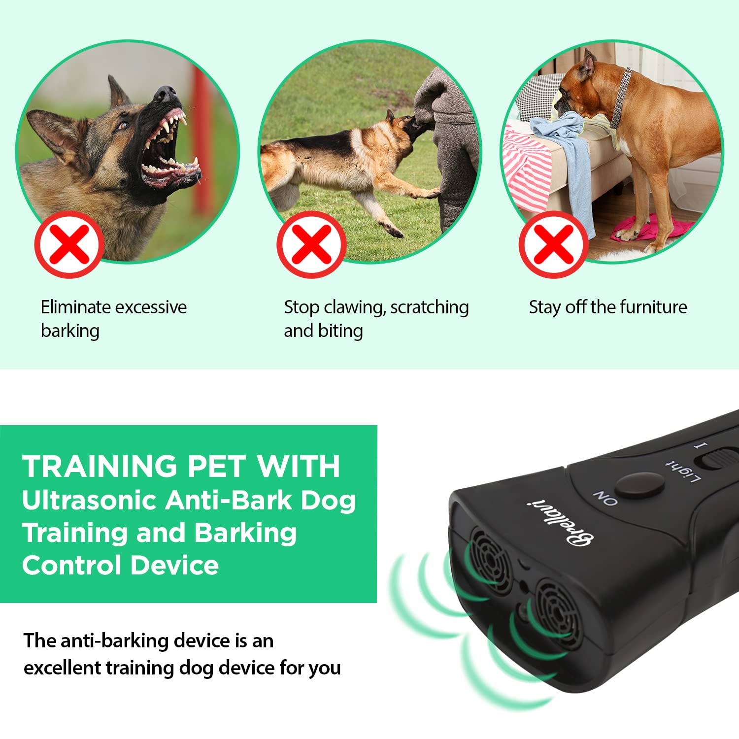 Brellavi Anti-Bark Dog Training Equipment And Barking Control Device, Electronic Clicker Trainer For Walking, Jogging, And Aggressive Behavior, Handheld And Portable (Black)