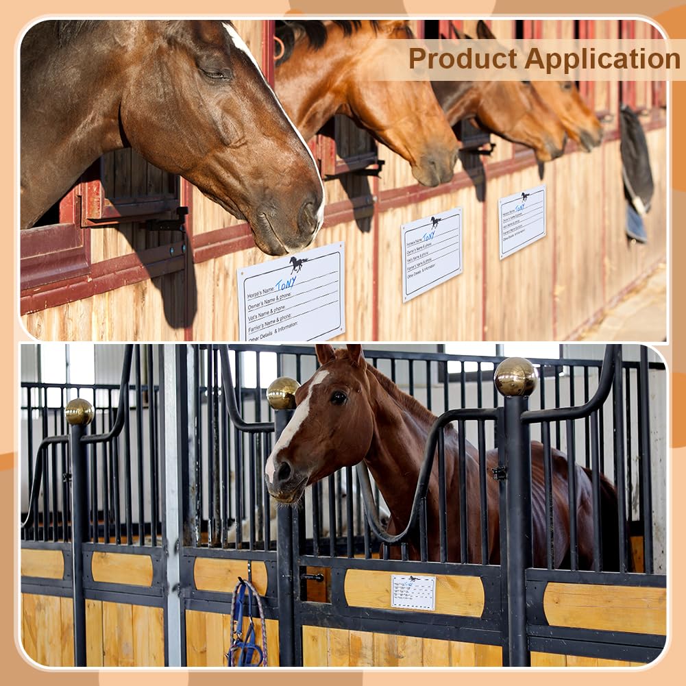 BENECREAT Horse Stall Name Plate - 8pcs Adhesive Dry Erase Sign, 7.99x12 Inch, PVC Material for Barn Door Decoration