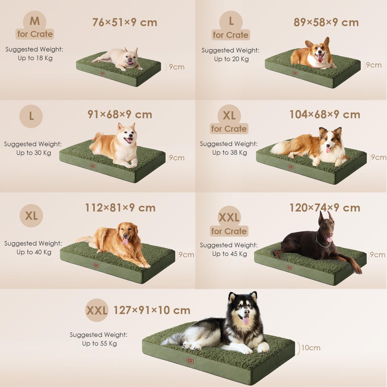 Eheyciga Orthopedic Foam Dog Bed, Medium, 30'L X 20'W X 3.5'Th, Dark Green