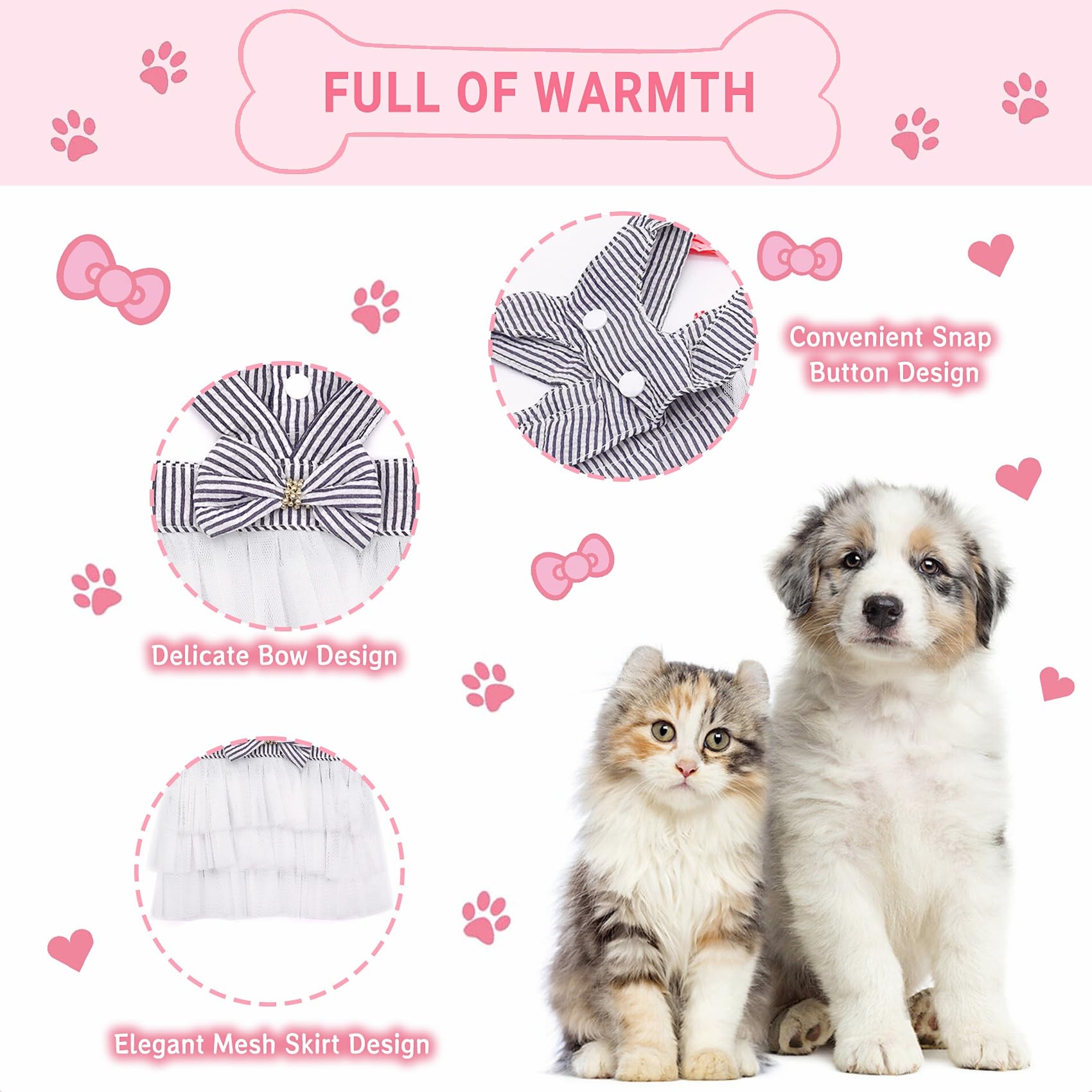 Dog Dresses, Fashion Pet Dog Clothes, Striped Mesh Puppy Dogs Princess Dresses (Blue, Small)