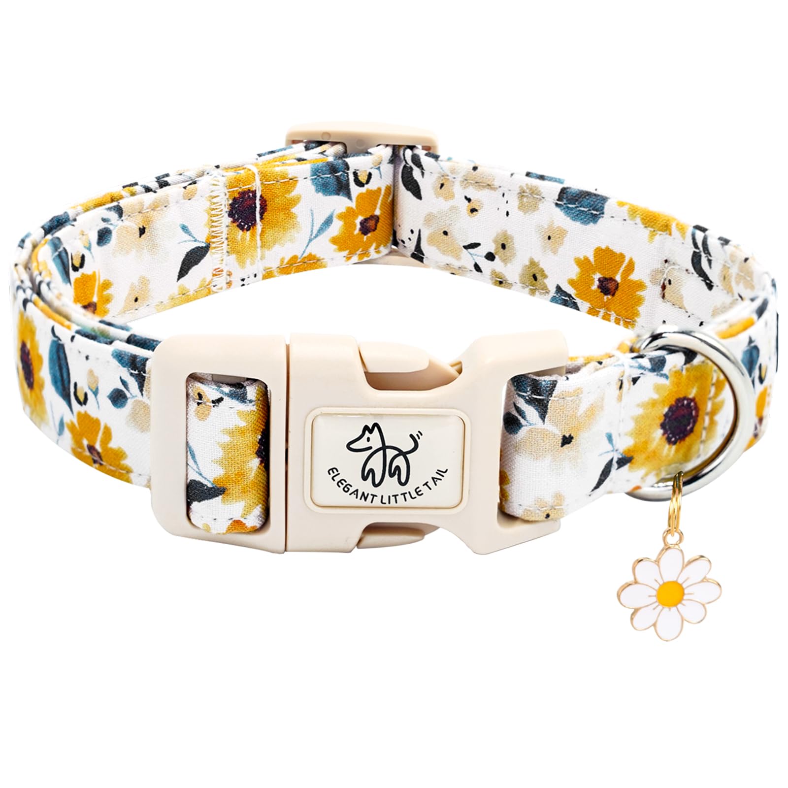 Elegant Little Tail Dog Collar, Sunflower Pattern Pet Collar Cute Durable Spring Female Or Male Adjustable Cotton Pet Collar Wit