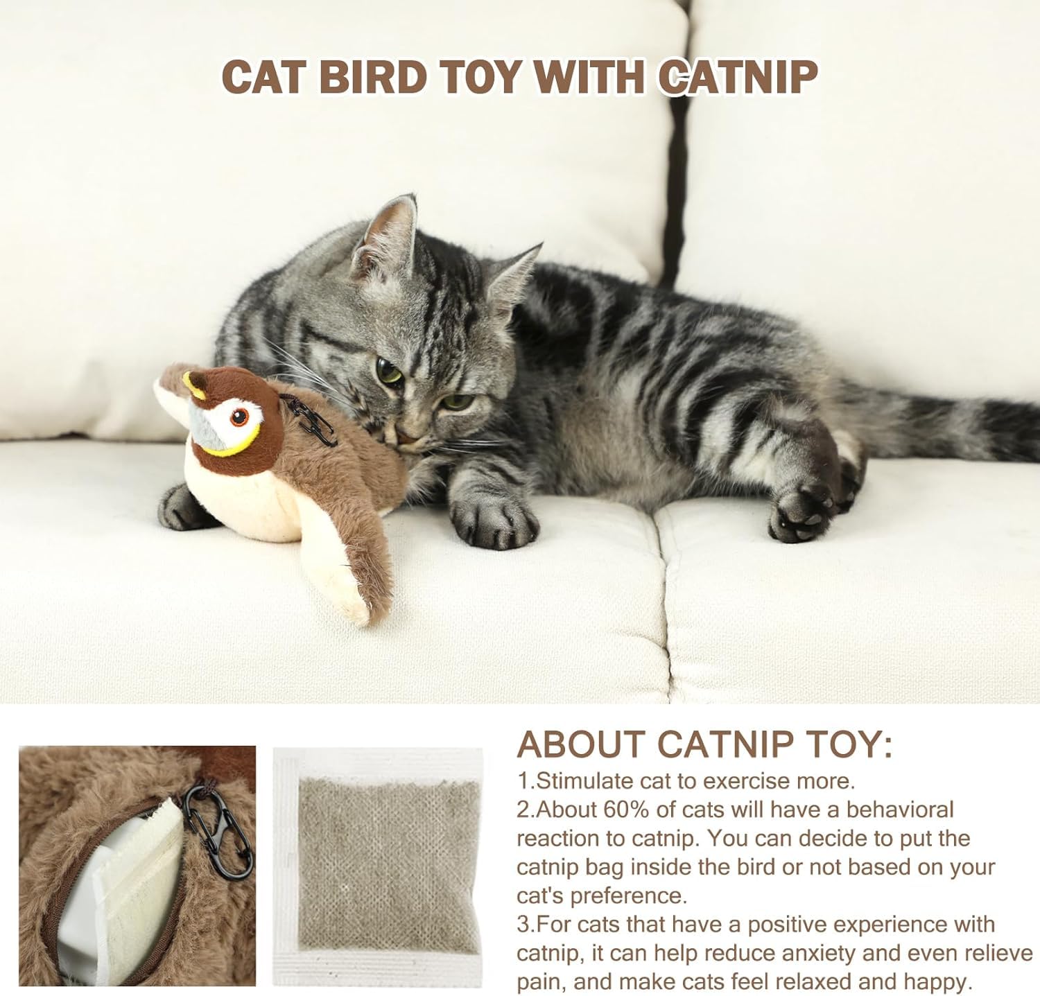 Romantic Angels Flying Bird Cat Toy, Flapping Wings Sparrow Catnip Toys, Simulation Bird Interactive Cat Toy For Kitten Kitty Ex
