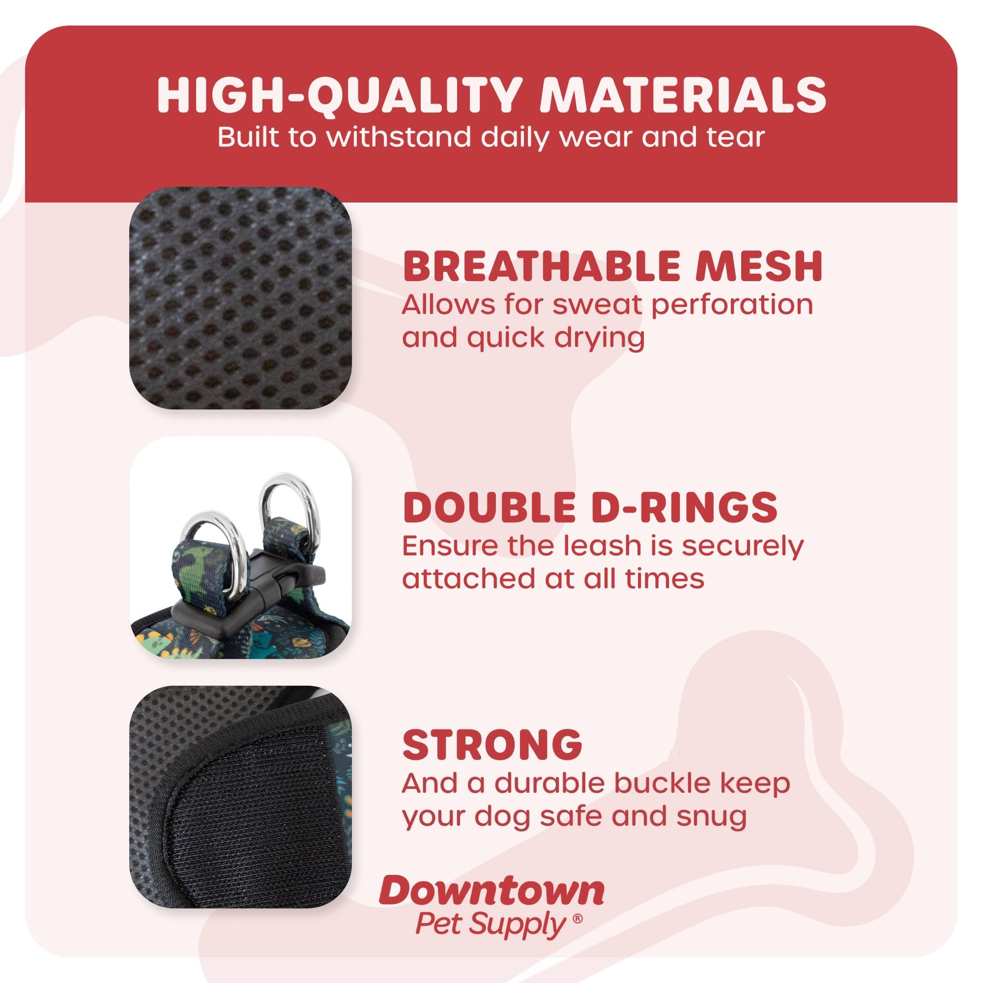 Downtown Pet Supply Step In Dog Harness No Pull, X-Large, Dinosaur - Adjustable Harness With Padded Mesh Fabric And Reflective T