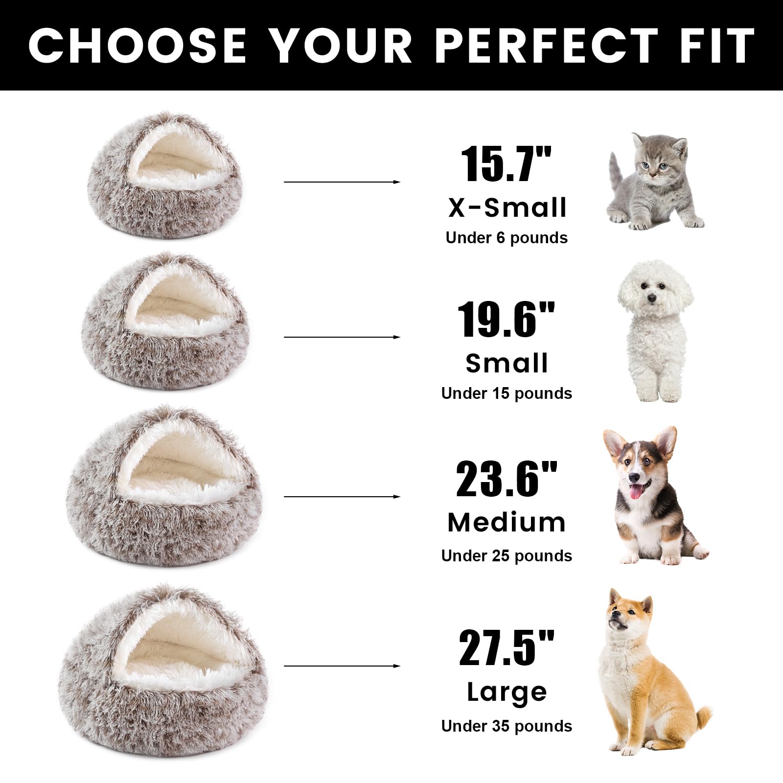 Noyal Round Hooded Donut Dog Bed For Small & Medium Pets - Plush Fluffy Anti-Anxiety Cat Cave Bed With Cover