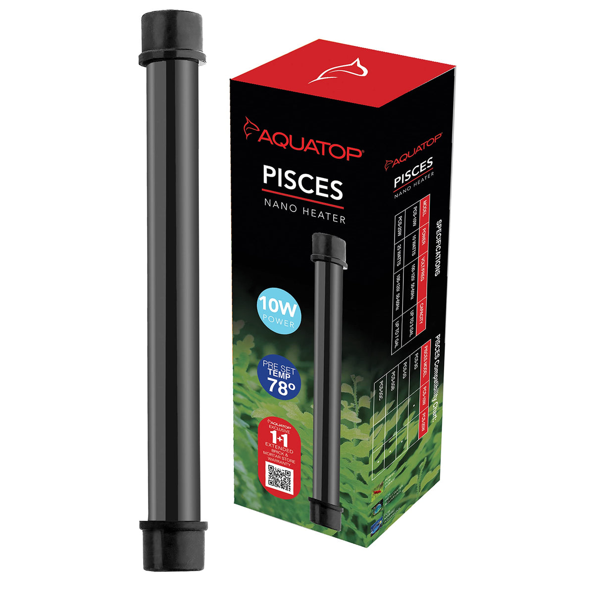 Aquatop 10W Pisces Nano Heater - Fully Submersible For Nano Fish Tanks Up To 3 Gallons Preset 78F Electric Thermostat Heat-Resis