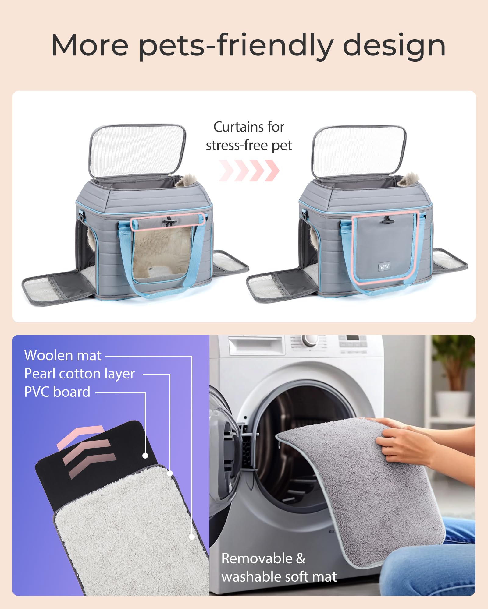 Top-Expandable Pet Carrier: Noble Duck Airline Approved Pet Travel Bag For Cats/Dogs Up To 20 Lbs | Soft-Sided, Multi-Sided Brea