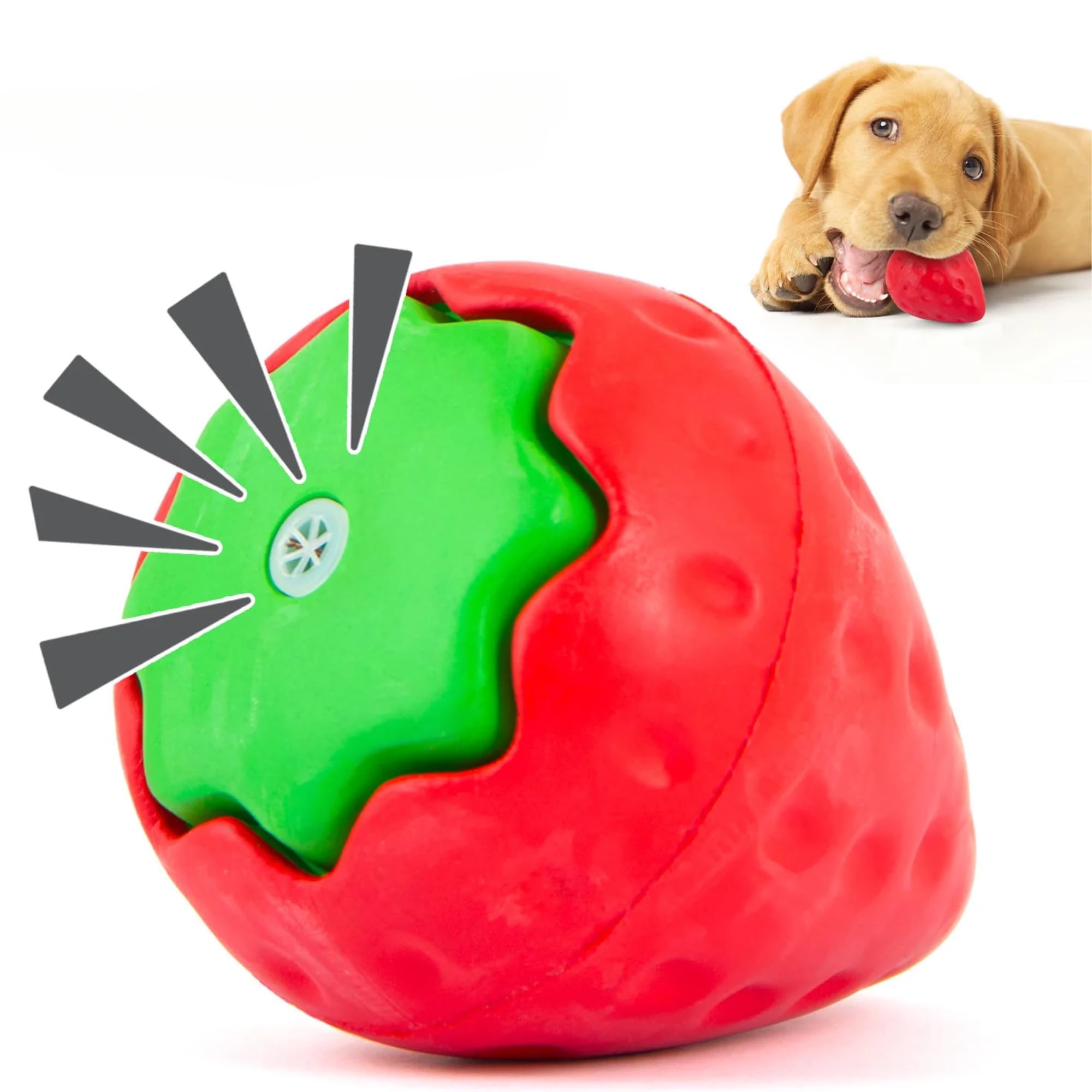 Jeffers Pet Natural Rubber Dog Chew Toy - Squeaky Strawberry, Small - Vanilla Scent, Durable, Non-Toxic, Dishwasher Safe, Intera