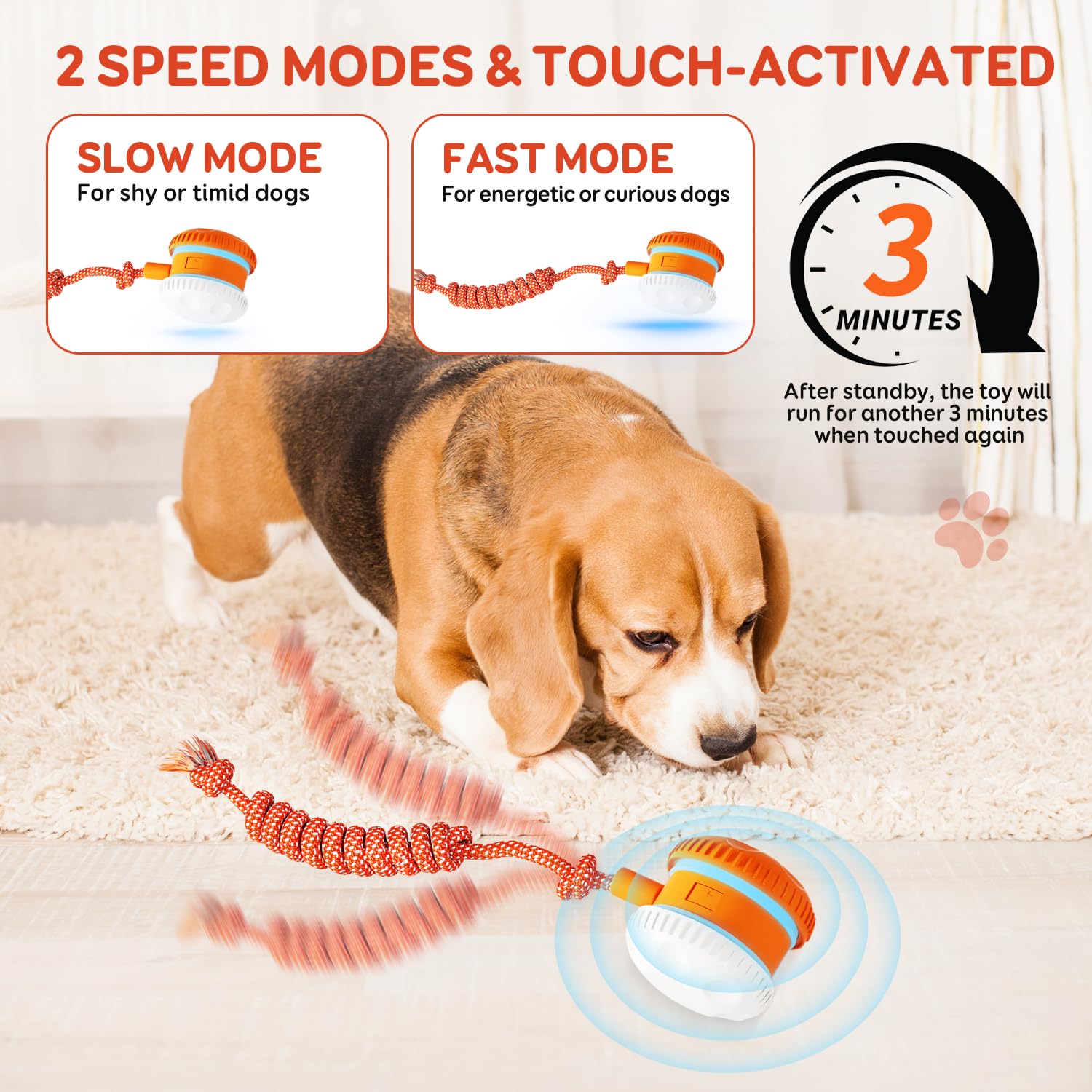 Qgi Interactive Dog Ball, Random Path Electric Automatic Moving And Rolling Dogs Toy With Rope For Small Medium Large Dogs, Moti