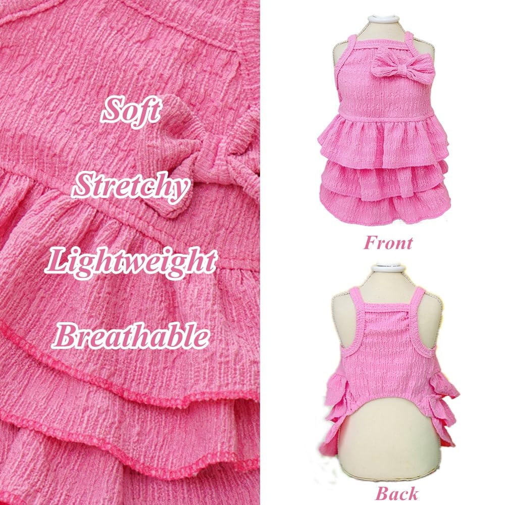 2 Pack Dog Dresses For Small Dogs Girl,Green Pink Girl Dog Clothes Sleeveless With Bow Decor, Cute Summer Cat Dresses For Cats O