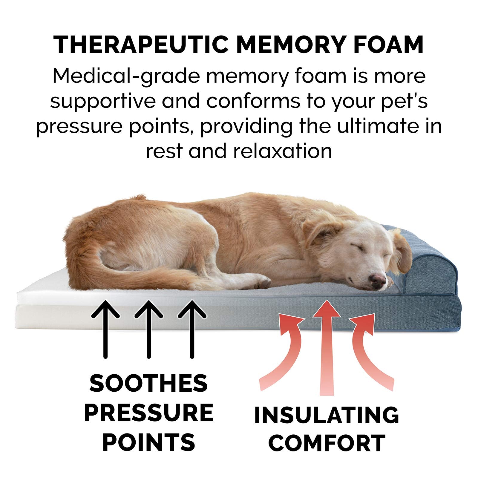 Furhaven Memory Foam Dog Bed for Large Dogs w/ Removable Bolsters & Washable Cover, For Dogs Up to 95 lbs - Sherpa & Chenille So