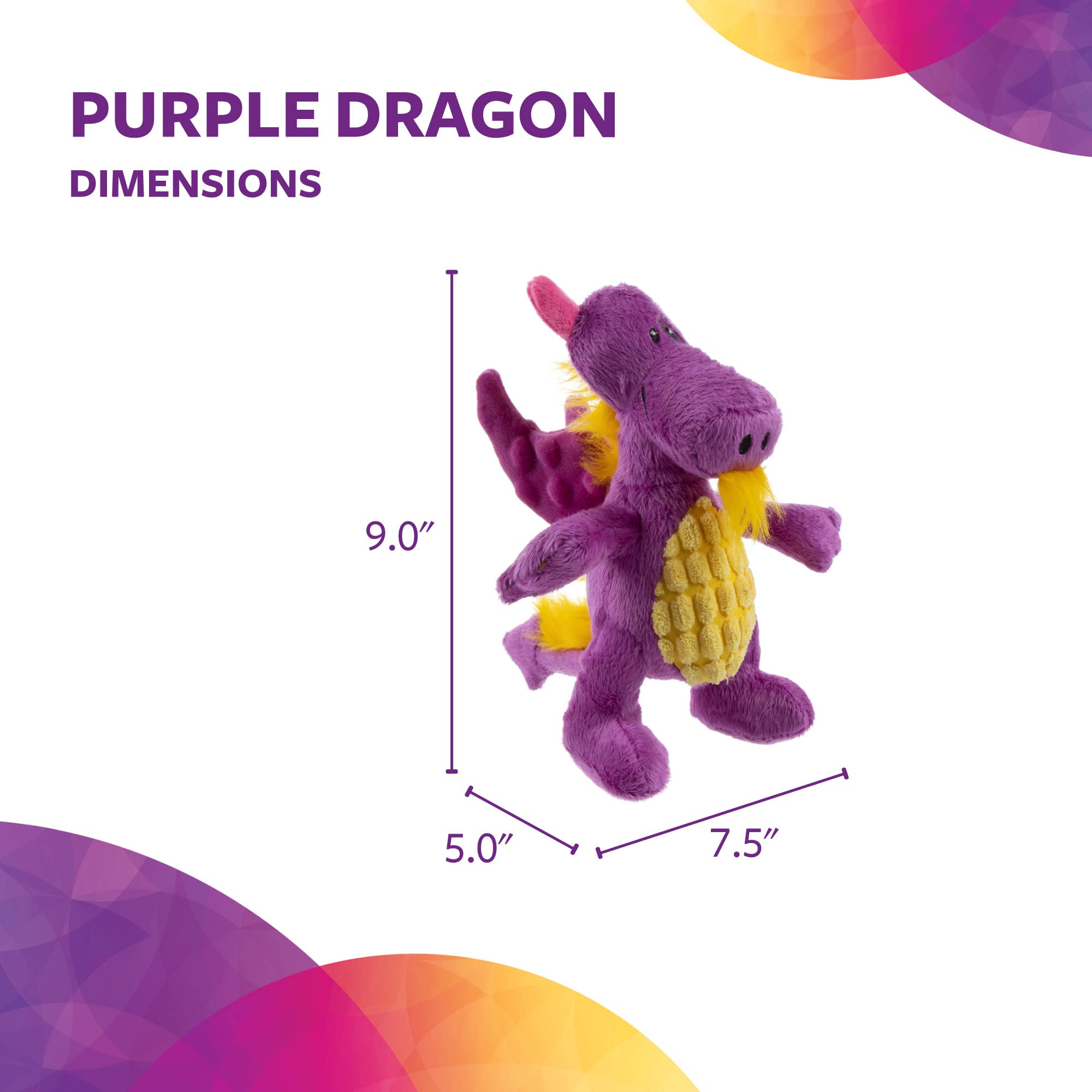 Trustypup Tough 'N Fun Dragon Squeaky Plush Dog Toy, Chew Guard Technology - Purple, One Size (71149)