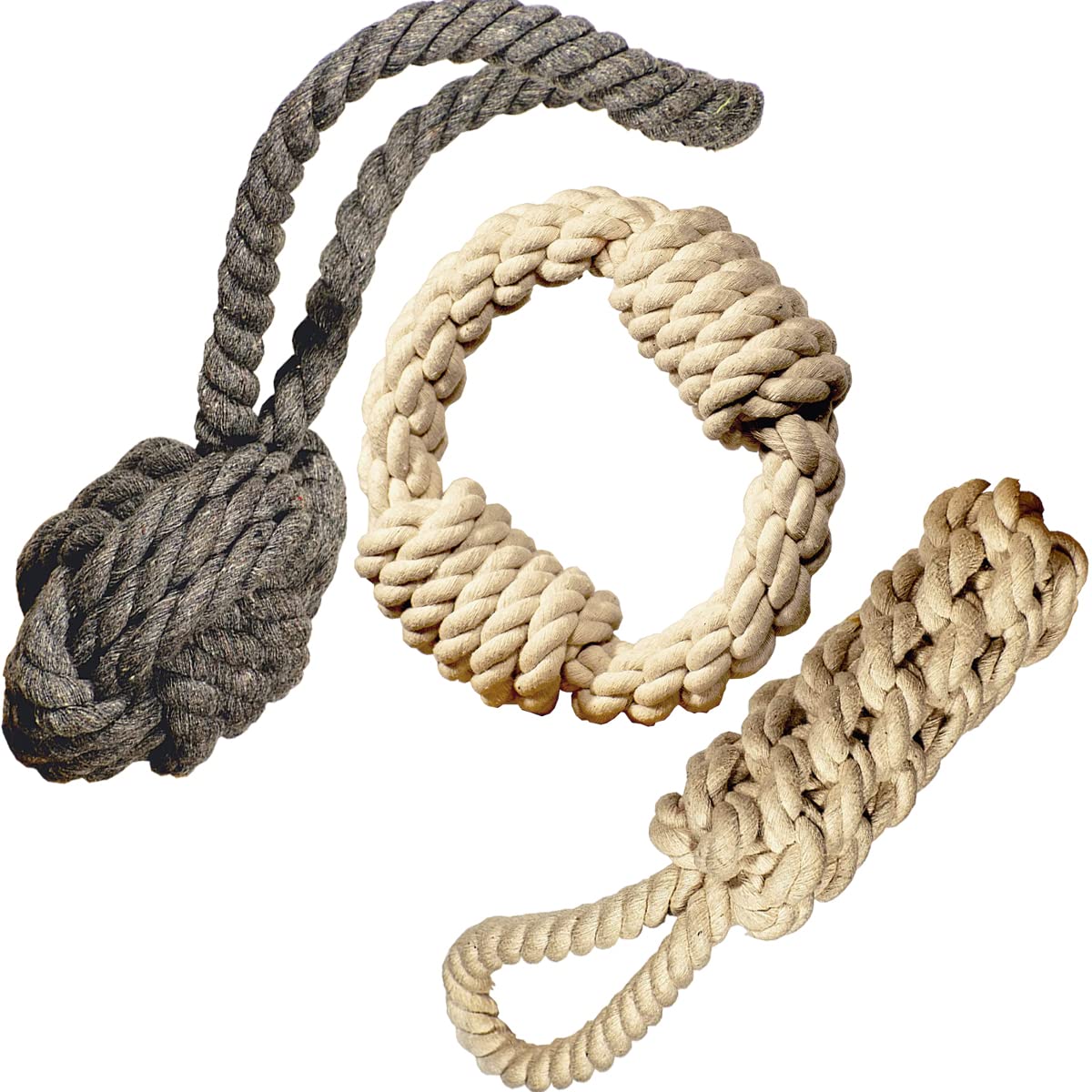 WAGGY TAILS Attractive Cotton Poly Mix Durable Chew Twisted Rope Handle Ball, Ring, Knot Dog Toys for Teething Suitable Small, M