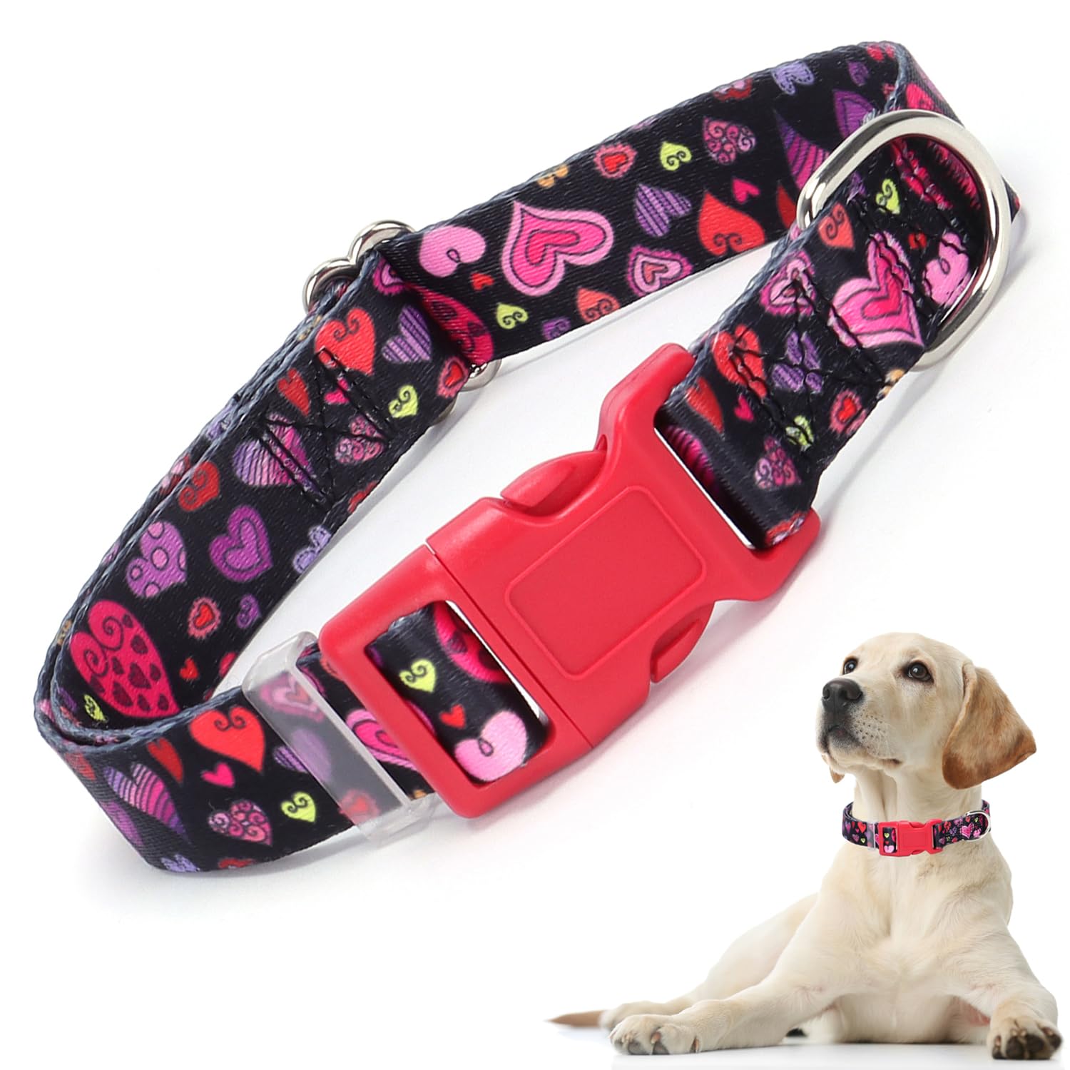 Dog Collar For Small Dogs With Cute Heart Patterns For Girl & Boy Dogs, Adjustable Soft Pet Collar With Safety Buckle For Small 
