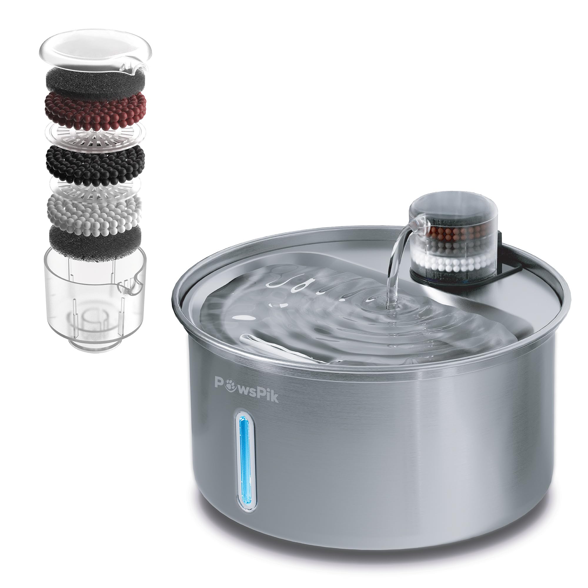 PawsPik PureFlow MAX Automatic Pet Water Dispenser, Stainless Steel Curve Dog & Cat Water Fountain, 3.2-Liter for Fresh, Long-La