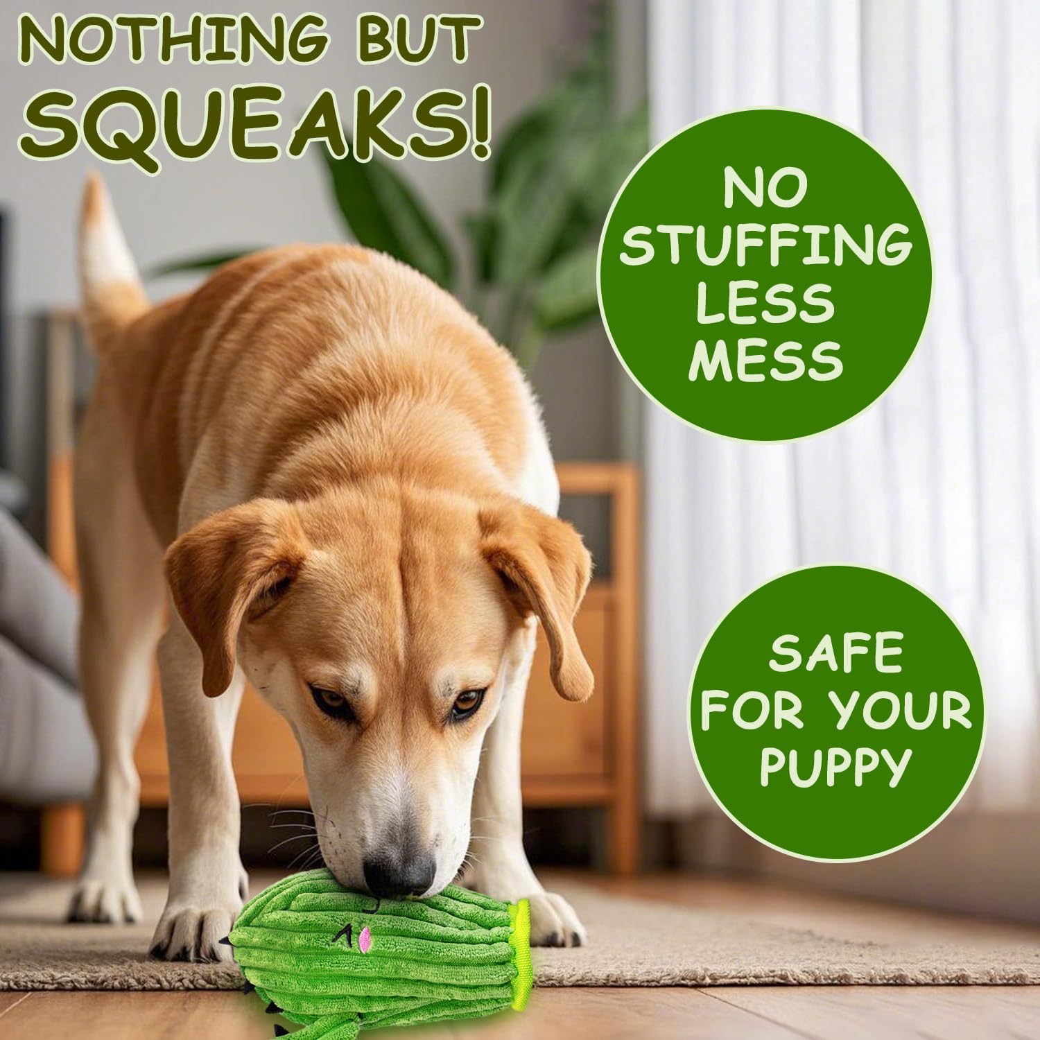 Maoooob No Stuffing 3 Pack Squeaky Dog Toys- 2 In 1 Interactive Plush Dog Toy- Cactus Shaped Rip And Reveal Toy For Puppies- Per