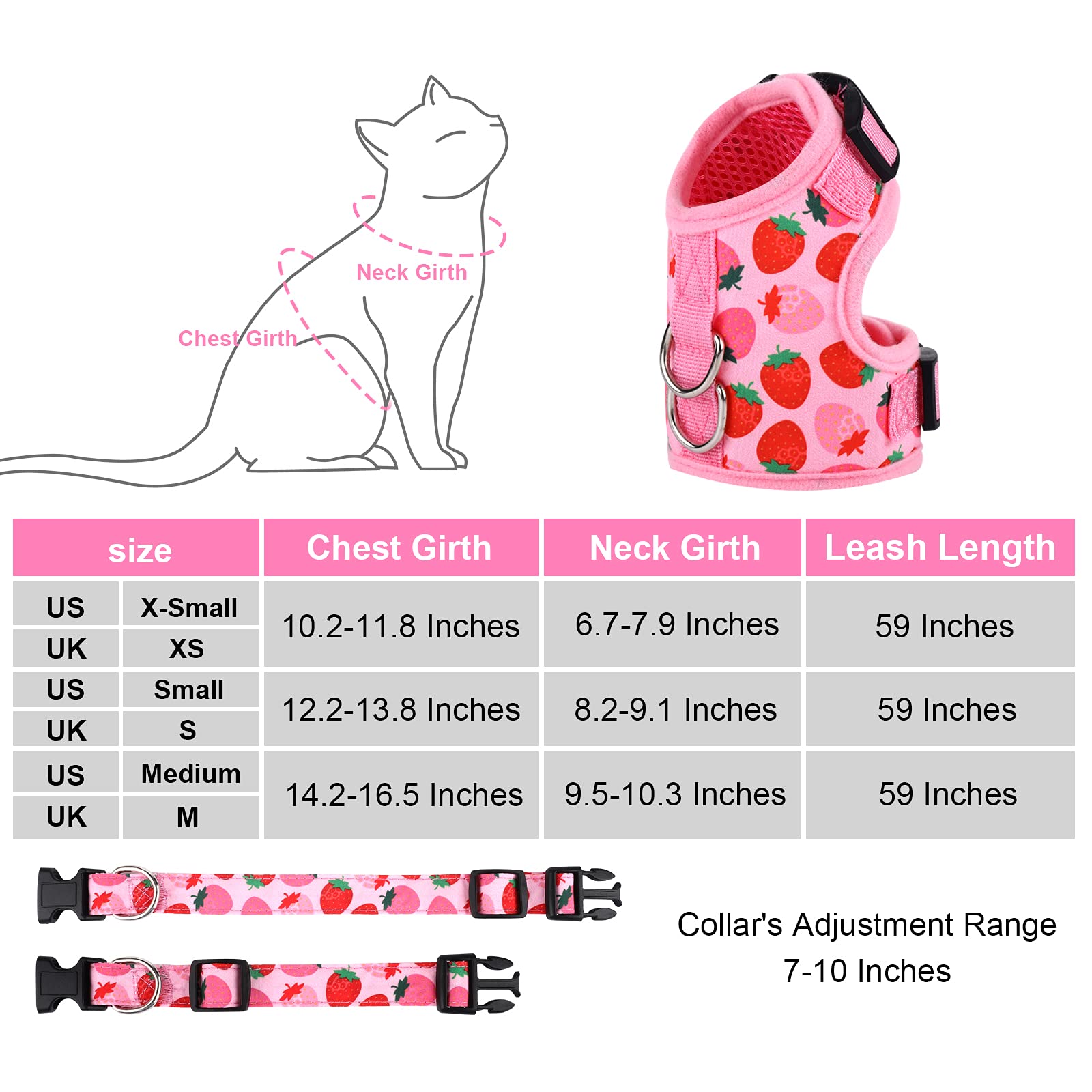 Uratot Cat Harness And Leash Set Cat Vest Harness Pet Leash And Collar Set Pet Harness For Kitties Puppies Small Pets Outdoor Walking, X-Small