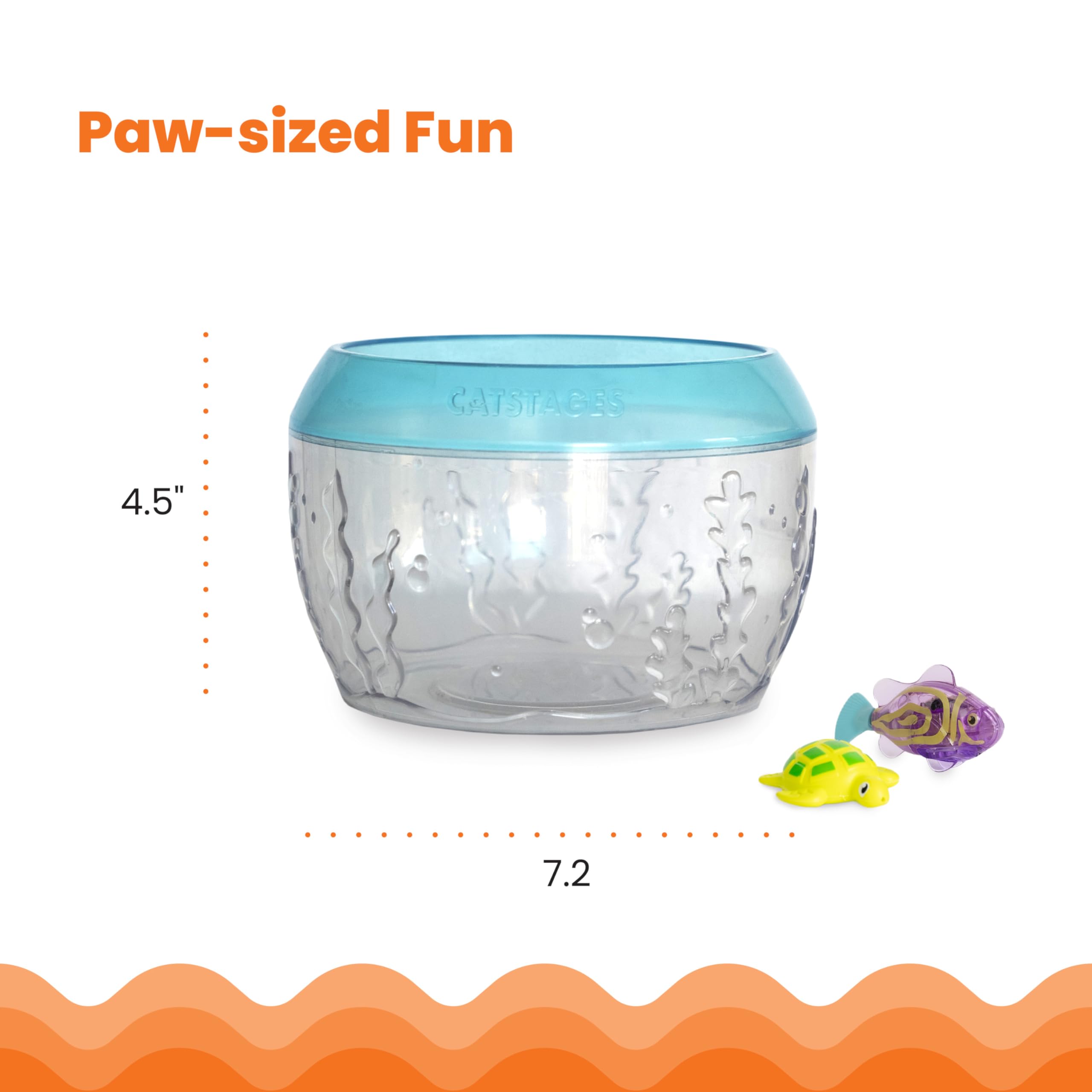 Catstages Meow-Smerizing Fish Bowl Cat Toy With Two Water Toys, Electronic Swimming Fish And Floating Turtle Toy Included, Blue